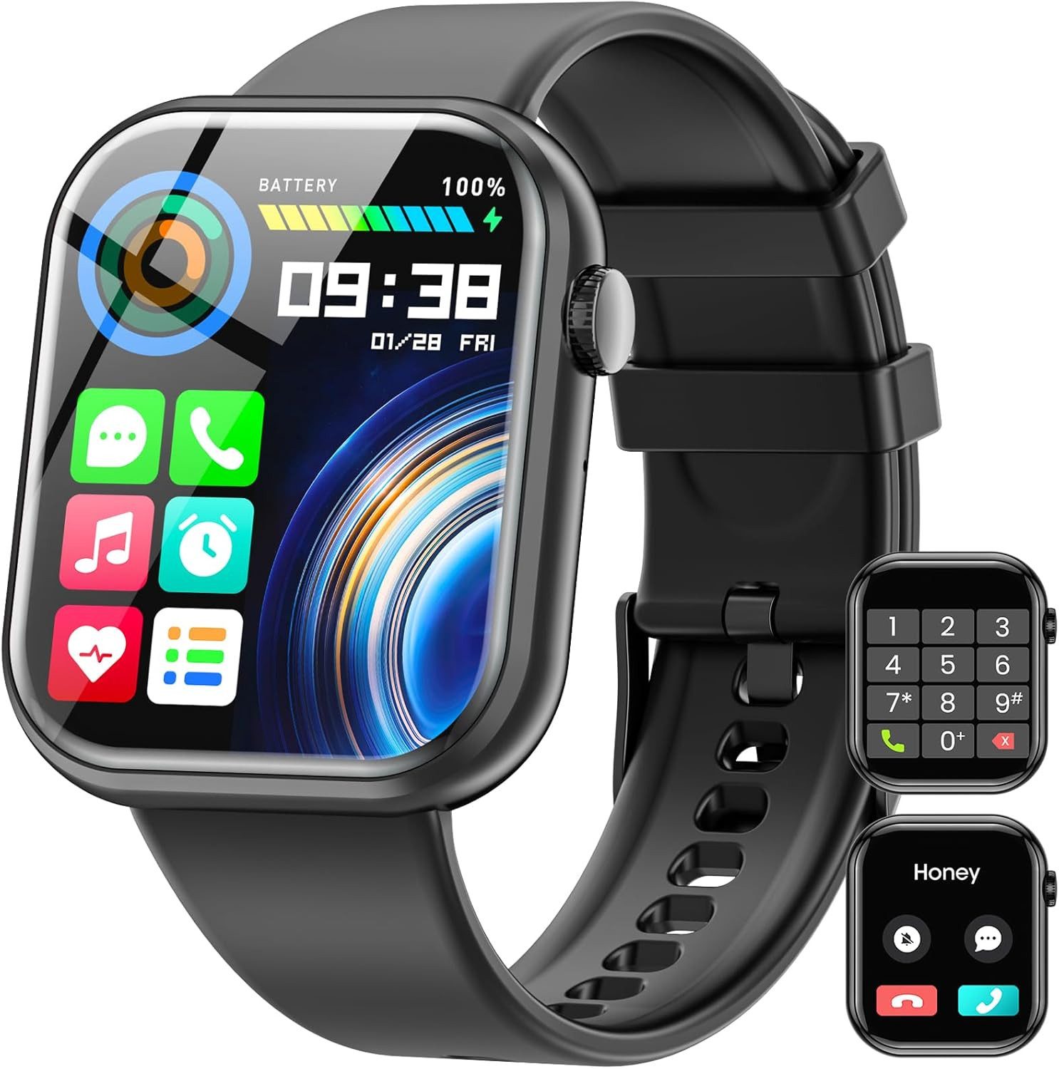 Hwagol G28 Smartwatch (4,6 cm, android ios), Smartwatch mit 1.85 Zoll Touchscreen Bluetooth Anrufen und Sportmodi