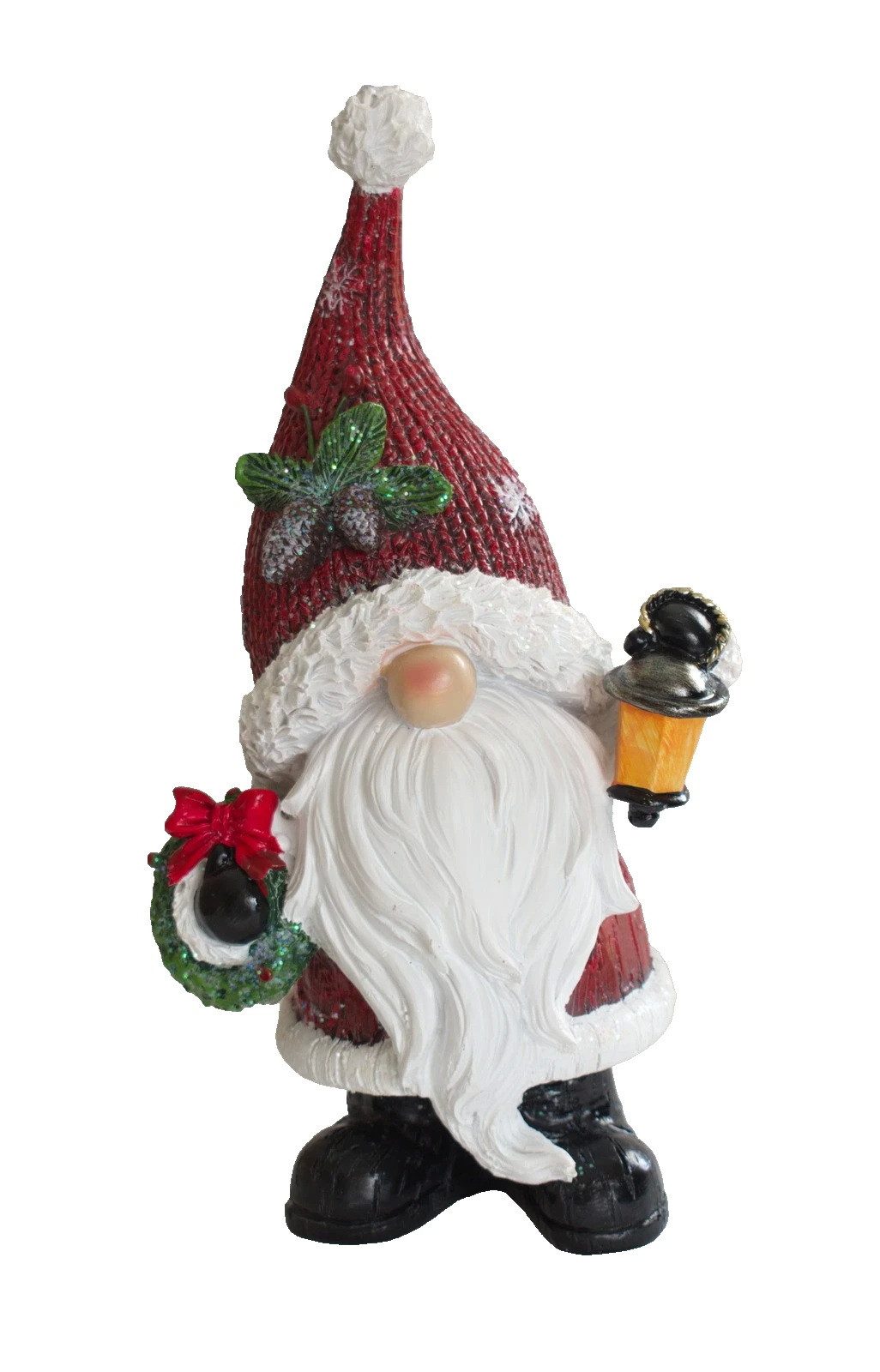 Kaufhaus le petit Weihnachtsfigur Deko Weihnachtsmann Wichtel Zwerg Laterne Kranz Skulptur Figur Objekt, Garten Dekofigur Dekoskulptur Dekoobjekt aus Polyresin (Kunststein)