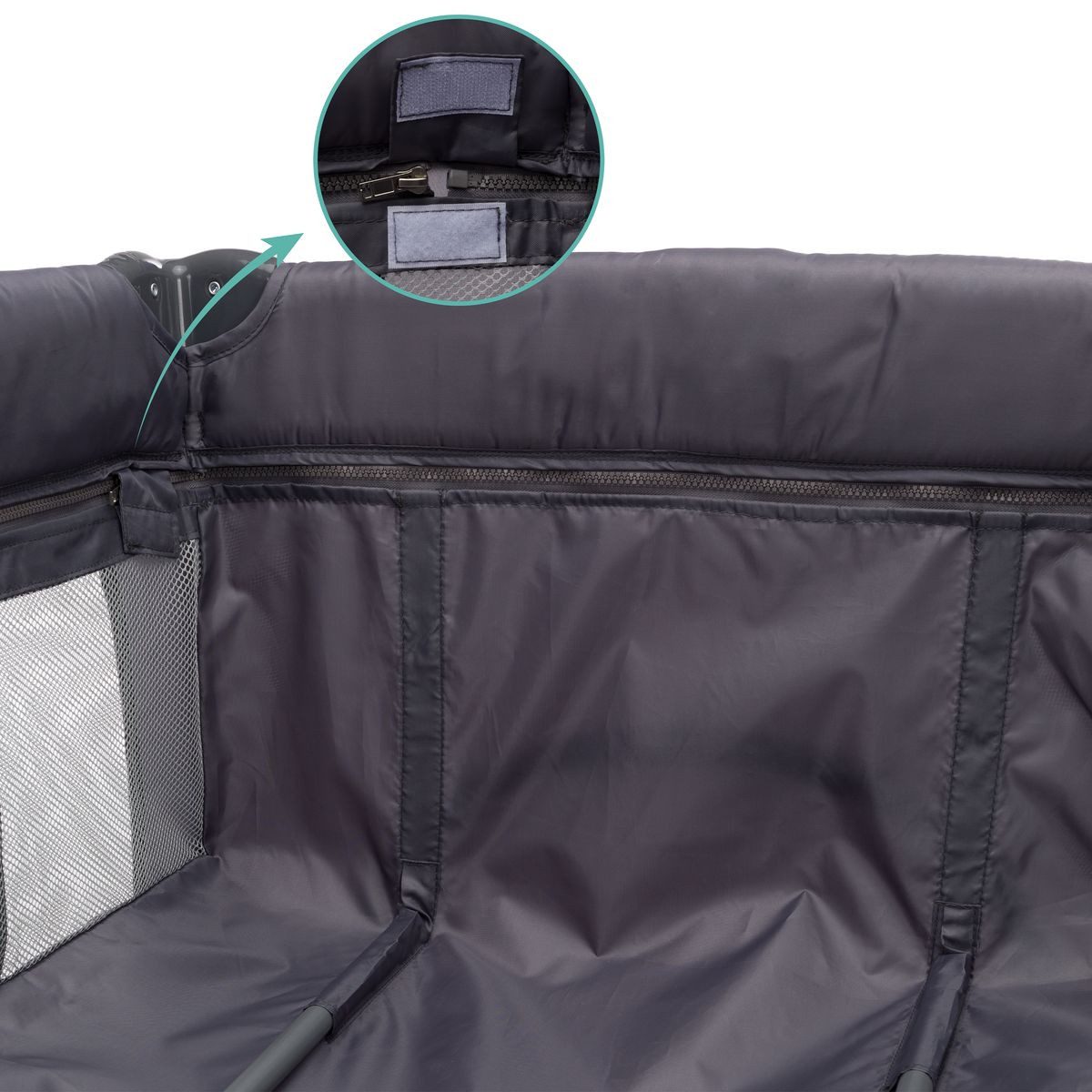 Fillikid Baby-Reisebett Capri - Dunkelgrau, Baby Kinder Reisebett mit Wickelauflage, Einstieg, Mobile & Tasche – Bild 5 von 5