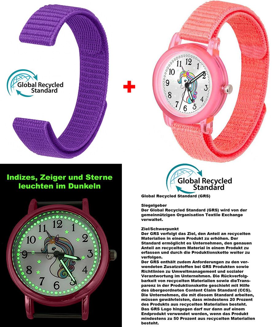 Brecjon Quarzuhr Armbanduhr Mädchen Einhorn Kunststoff Klettarmband nachhaltig, Ideal als Geschenk zur Einschulung für Lernstarter im Set oder einzeln