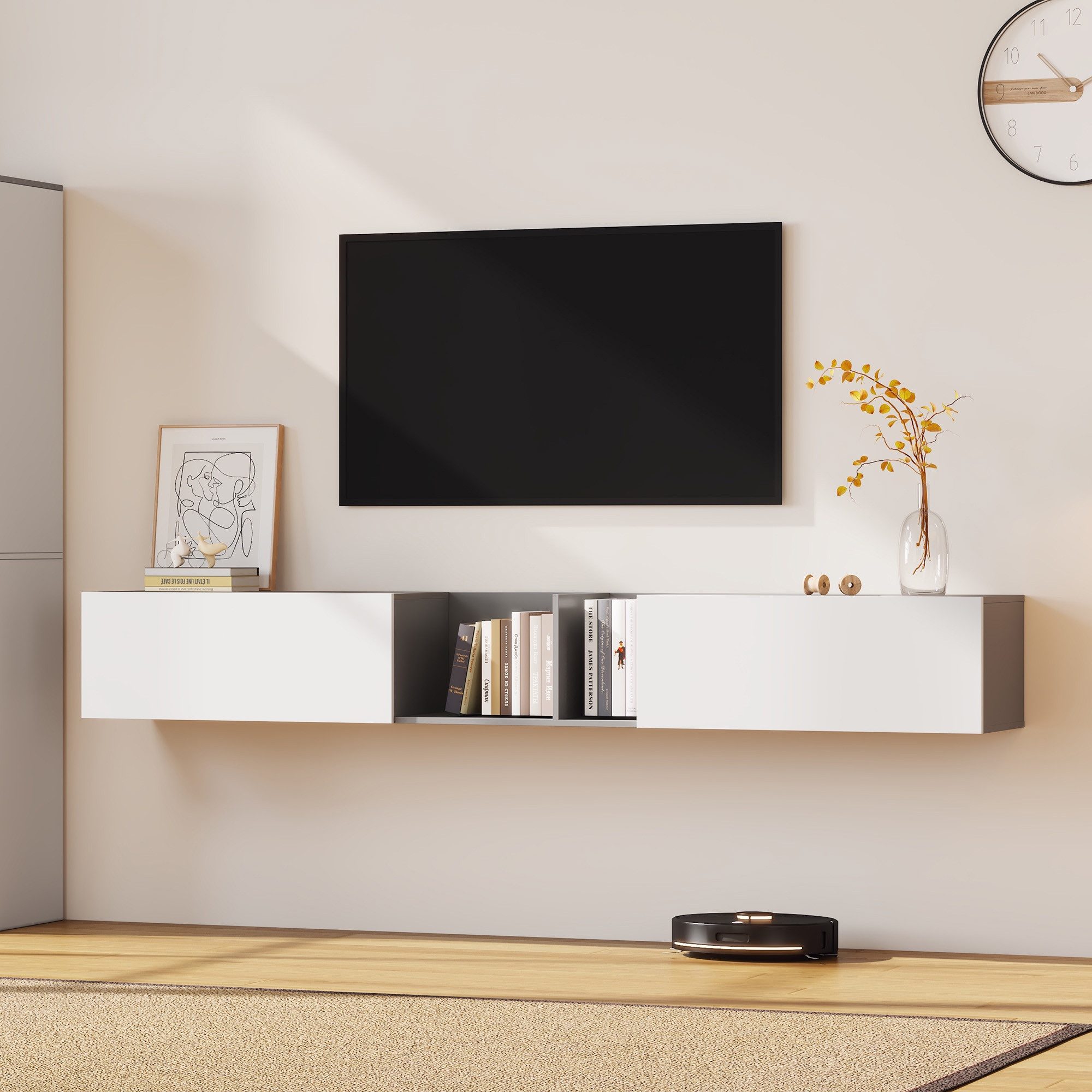 HAUSS SPLOE TV-Schrank hängender TV-Ständer, mit 2 Türen, 2 Einlegeböden für 90 TV weiß