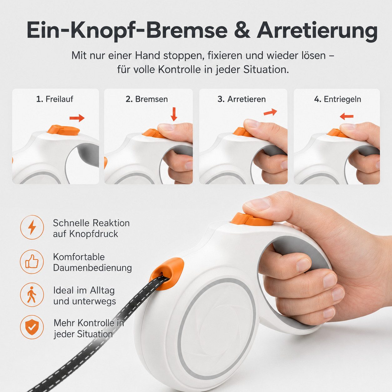Tekoo Rollleine Hundeleine 5m Gurtband, Reflektierend & Ausziehbar, (Packung), Reflektierendes Gurtband, Verdrehfreier 360° Haken