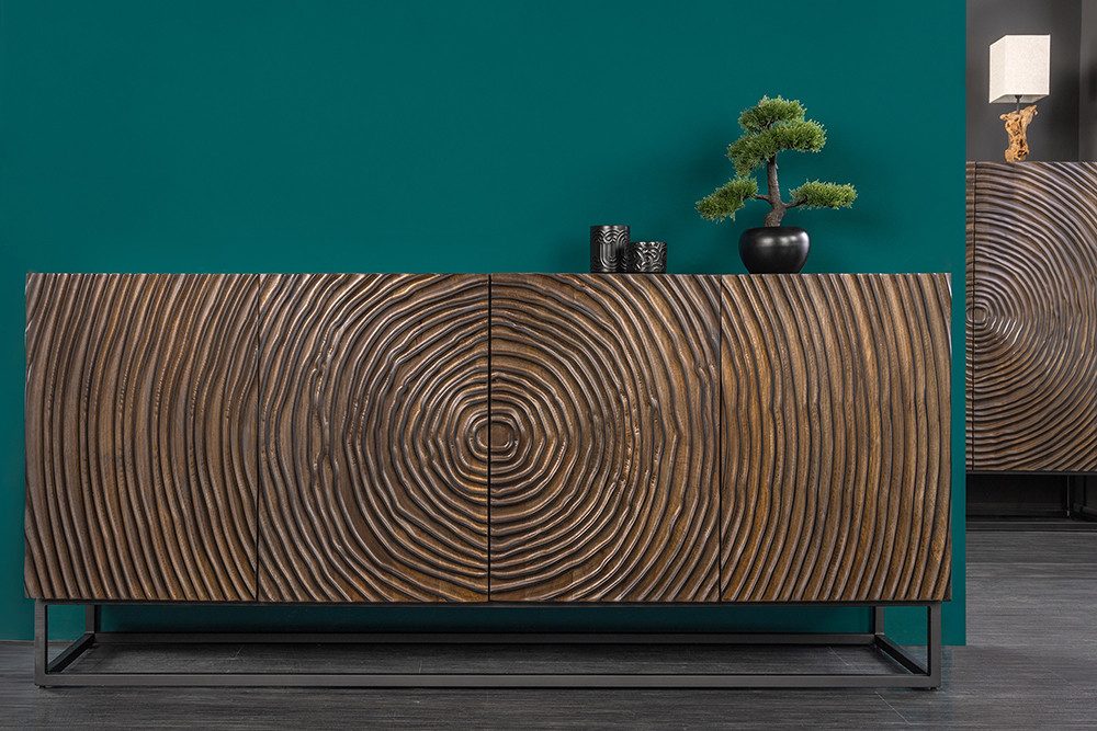 riess-ambiente Sideboard ZEN CIRCLES 180cm dunkelbraun - Mango-Massivholz, Metall, 3D-Design (Einzelartikel, 1 St), Handgefertigte Kommode mit Lackierung und So – Bild 5 von 5