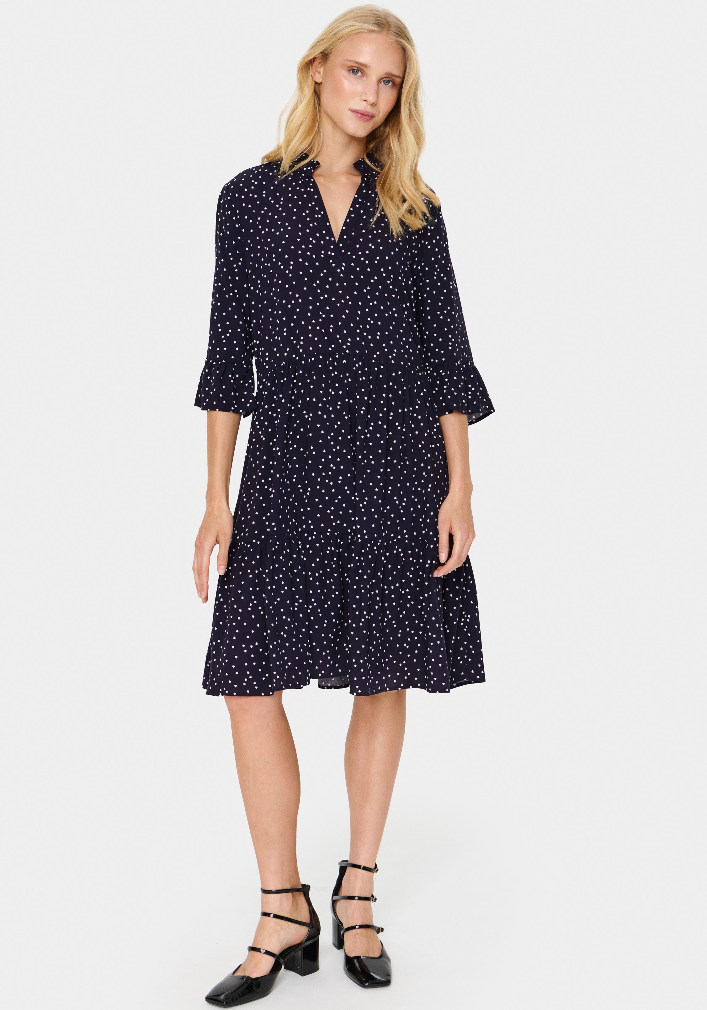 Saint Tropez Blusenkleid EdaSZ Dress Sommerkleid, Tunikakleid mit Volant und 3/4 Ärmel – Bild 4 von 5