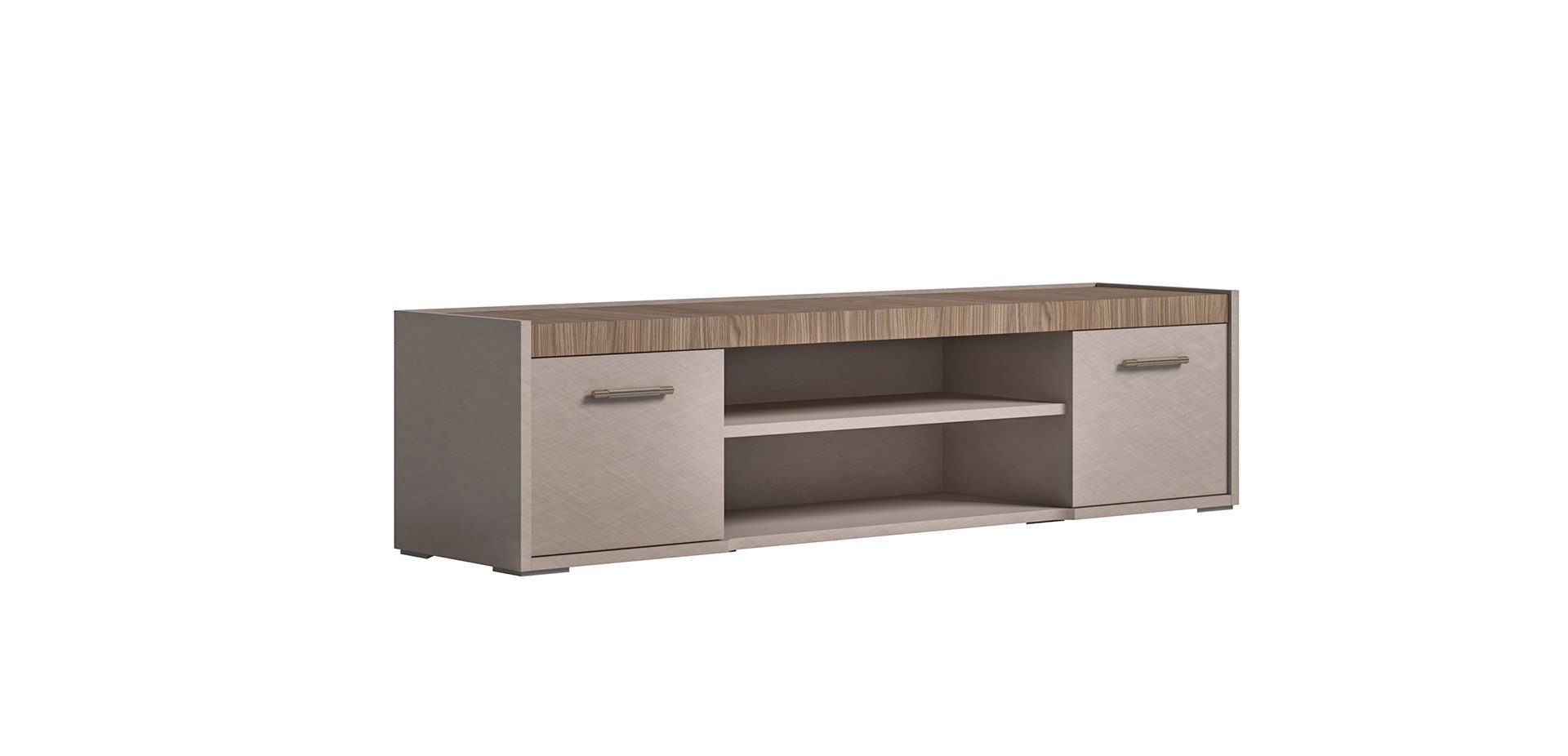 Interdesign24 Lowboard Amalfi (mit offenen und geschlossenen Fächern, in Beige/Walnussholzoptik Hochglanz), Made in Italy