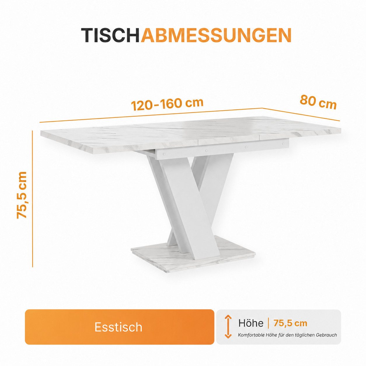 Home Collective Esstisch ausziehbar Tisch Küchentisch Esszimmertisch Ausziehtisch (Esszimmer Küche Wohnzimmer Esstisch erweiterbar), modernes Design mit V-Geste – Bild 3 von 5