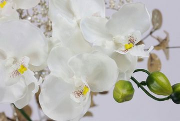 Winterliche Kunstpflanze Gesteck mit Orchidee in Keramikvase, festliche Weihnachtdeko, Orchidee, Eukalyptus, I.GE.A., Höhe 60 cm, Kunstblumen-Arrangement, Blumenensemble, Weihnachtsgesteck