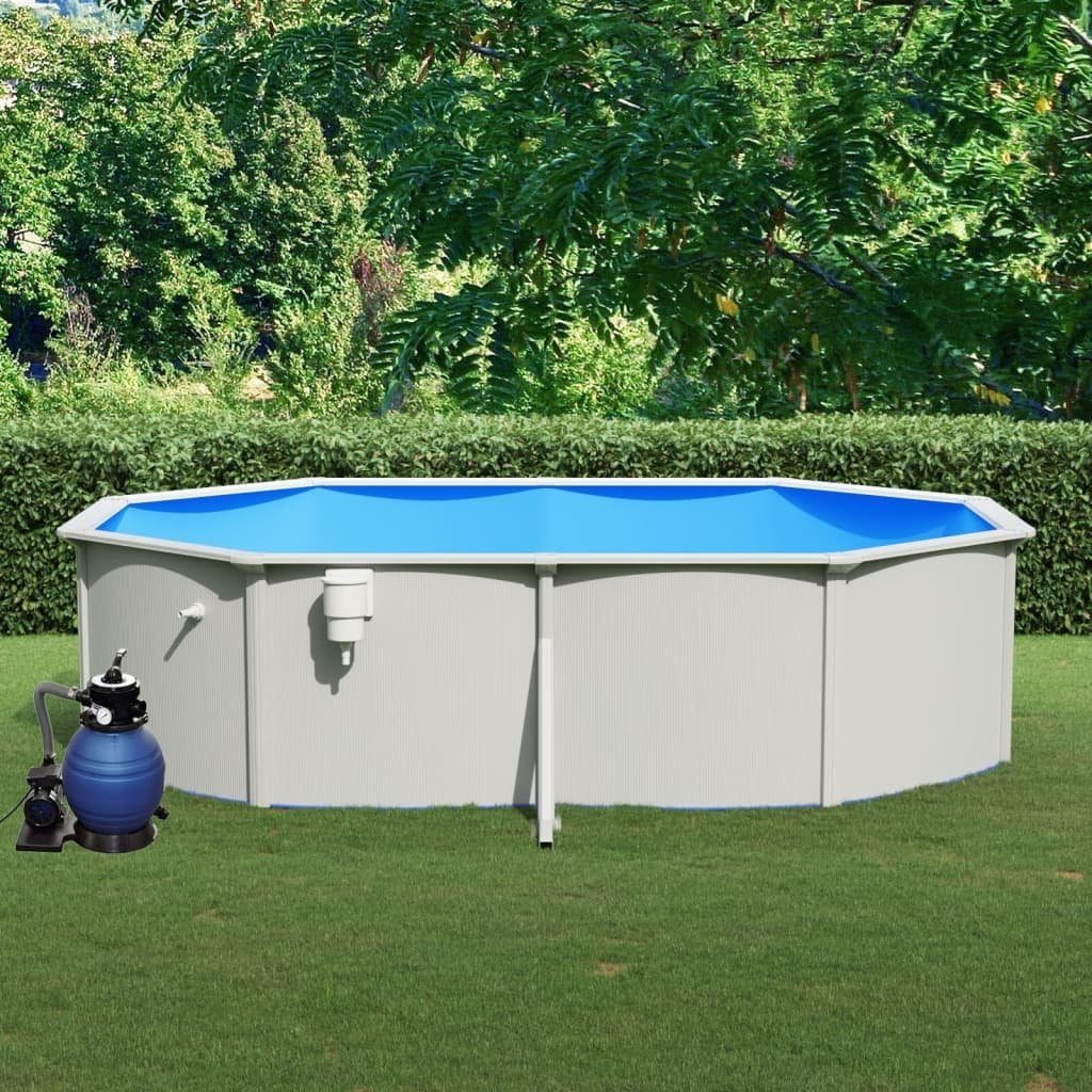 vidaXL Ovalpool mit Filterpumpe aus Stahl, PVC in Schwarz und Blau (L/B/H: 490x360x120 cm)