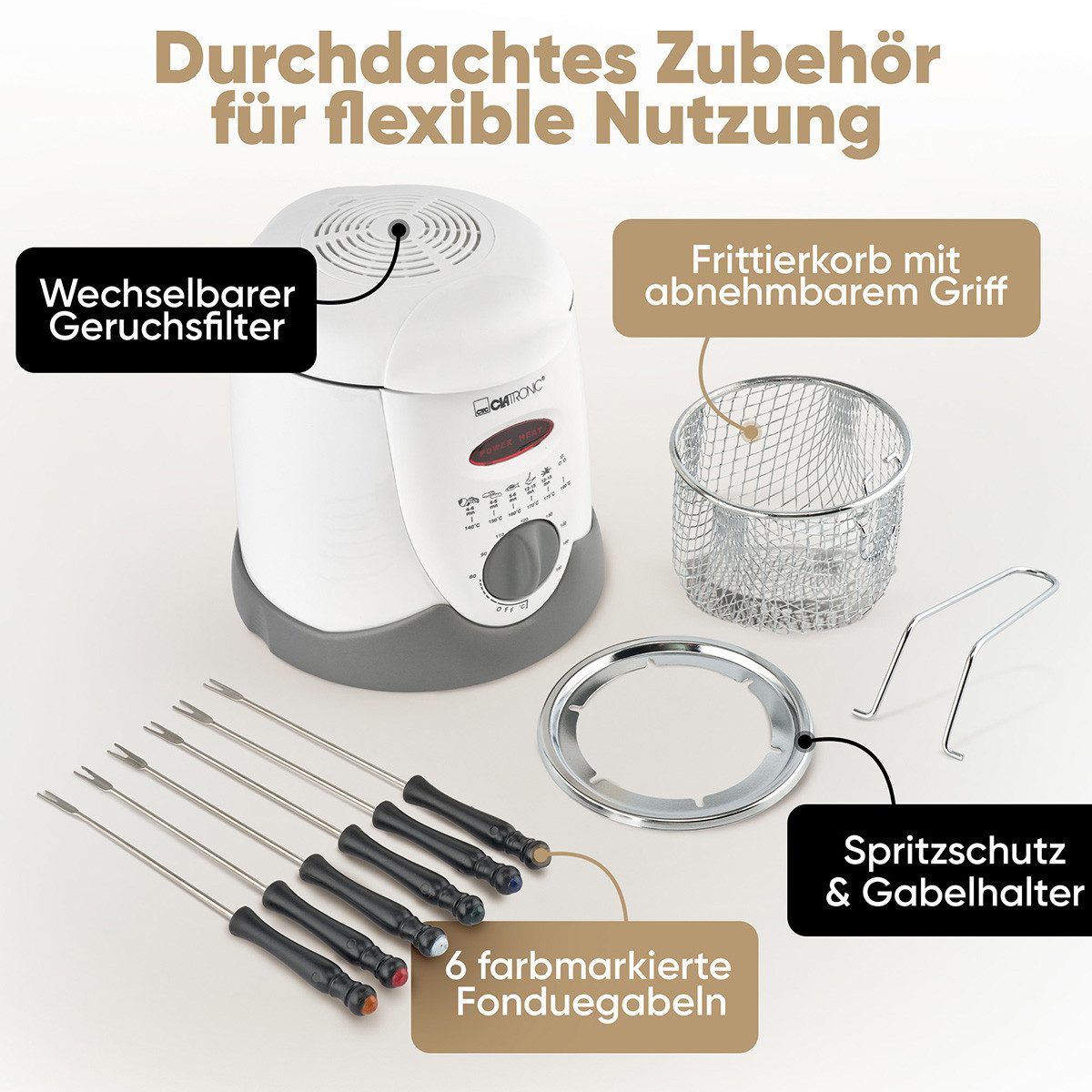 CLATRONIC Fritteuse FFR 2916, Cool Touch-Gehäuse, 1 Liter, abnehmbarem Griff