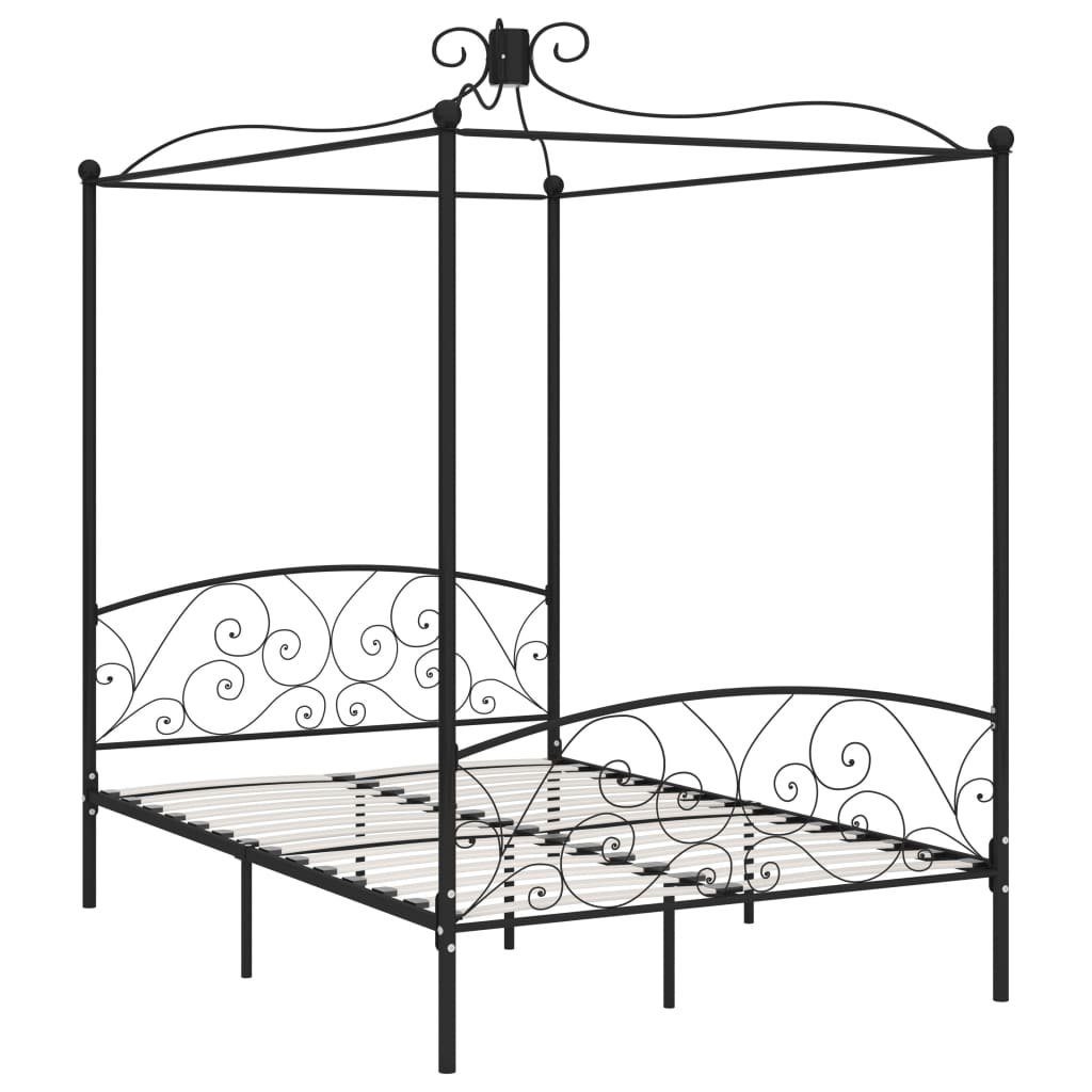 furnicato Bettgestell Himmelbett-Gestell Schwarz Metall 140 günstig online kaufen