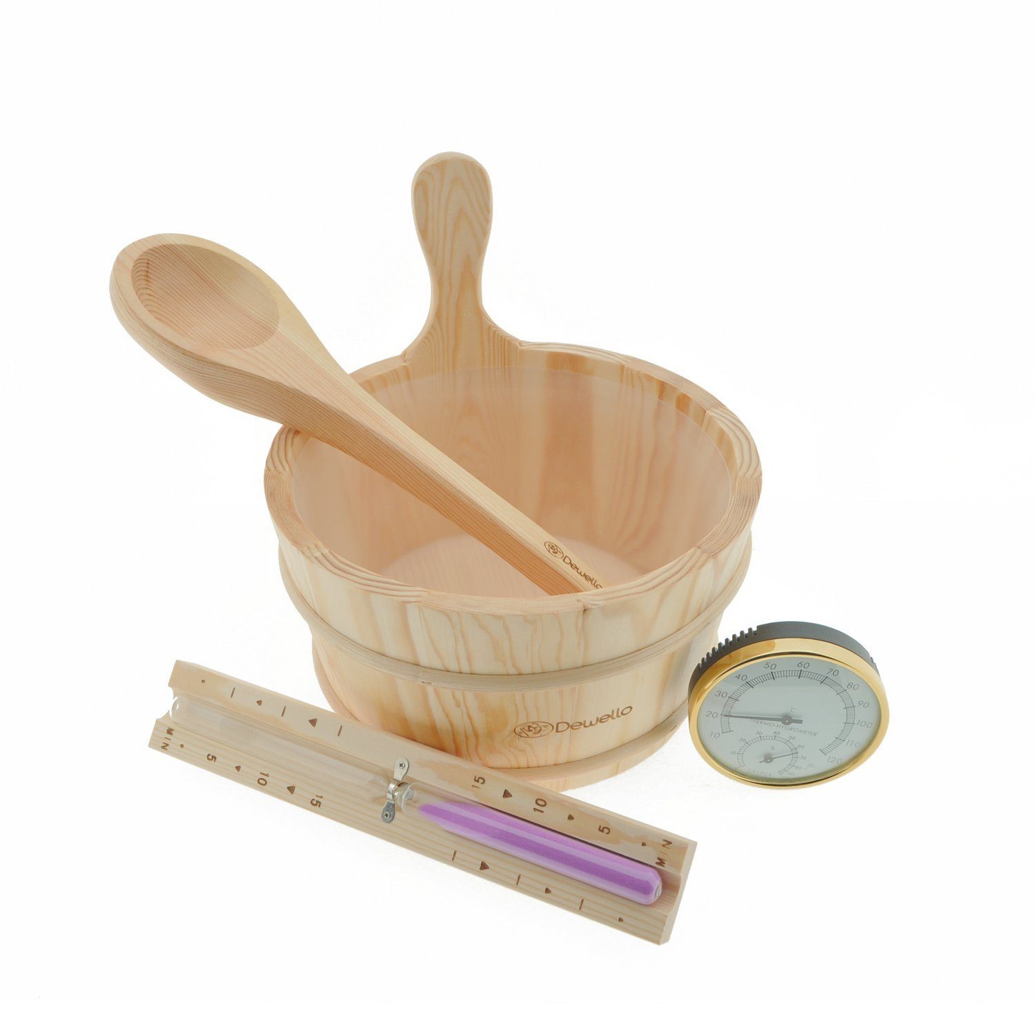 Dewello Sauna-Aufgussset Sauna Zubehör Set (Komplett-Set, 4-tlg., Fassungsvermögen ca. 4 Liter) Inkl. hitzebeständigen Kunststoffeinsatz (Durchmesser ca. 22cm)