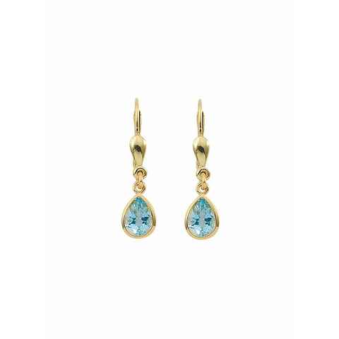 Adelia´s Paar Ohrhänger 585 Gold Ohrringe Ohrhänger mit Aquamarin, mit Aquamarin Goldschmuck für Damen