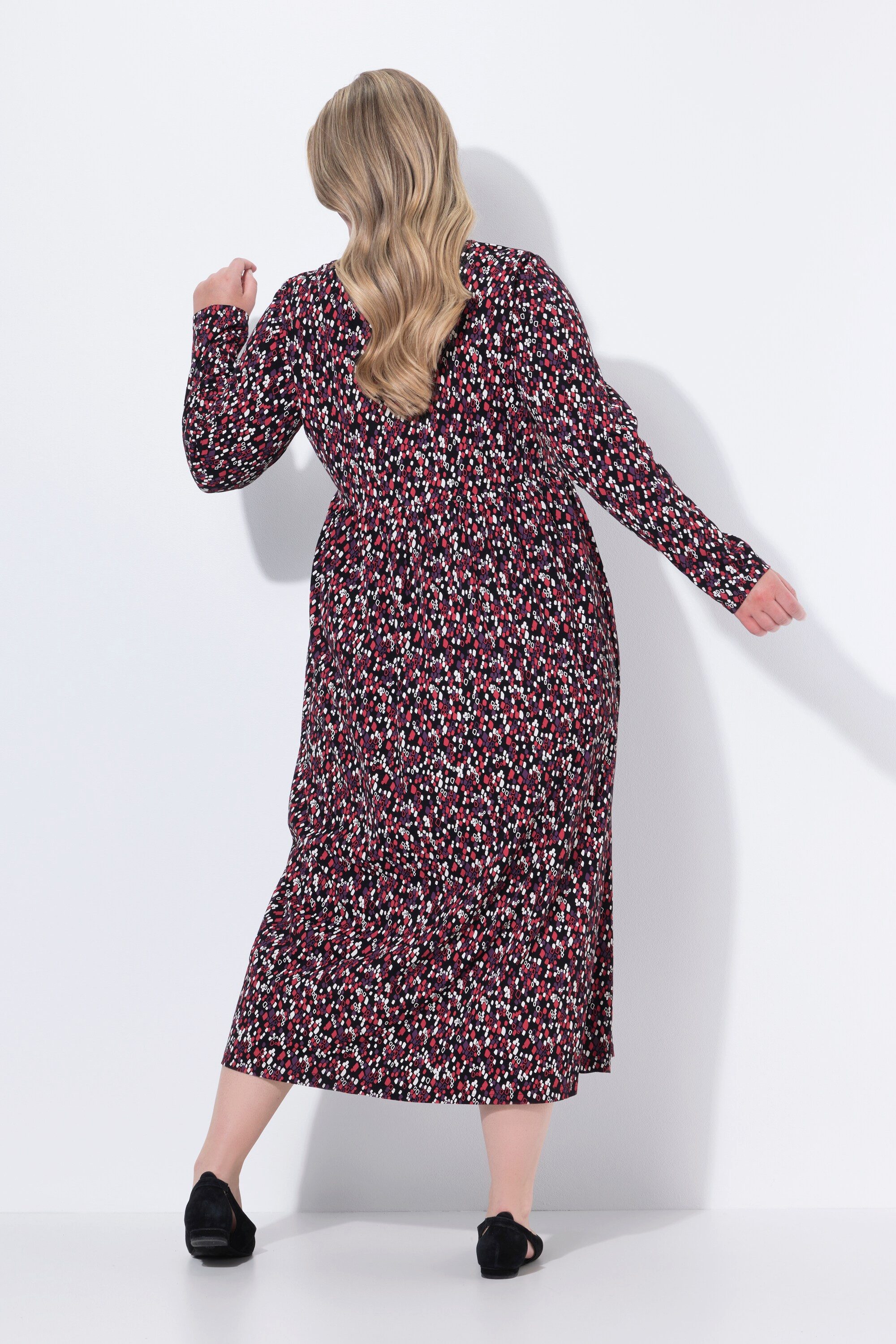 Ulla Popken Maxikleid Maxikleid A-Linie Carré-Ausschnitt Langarm
