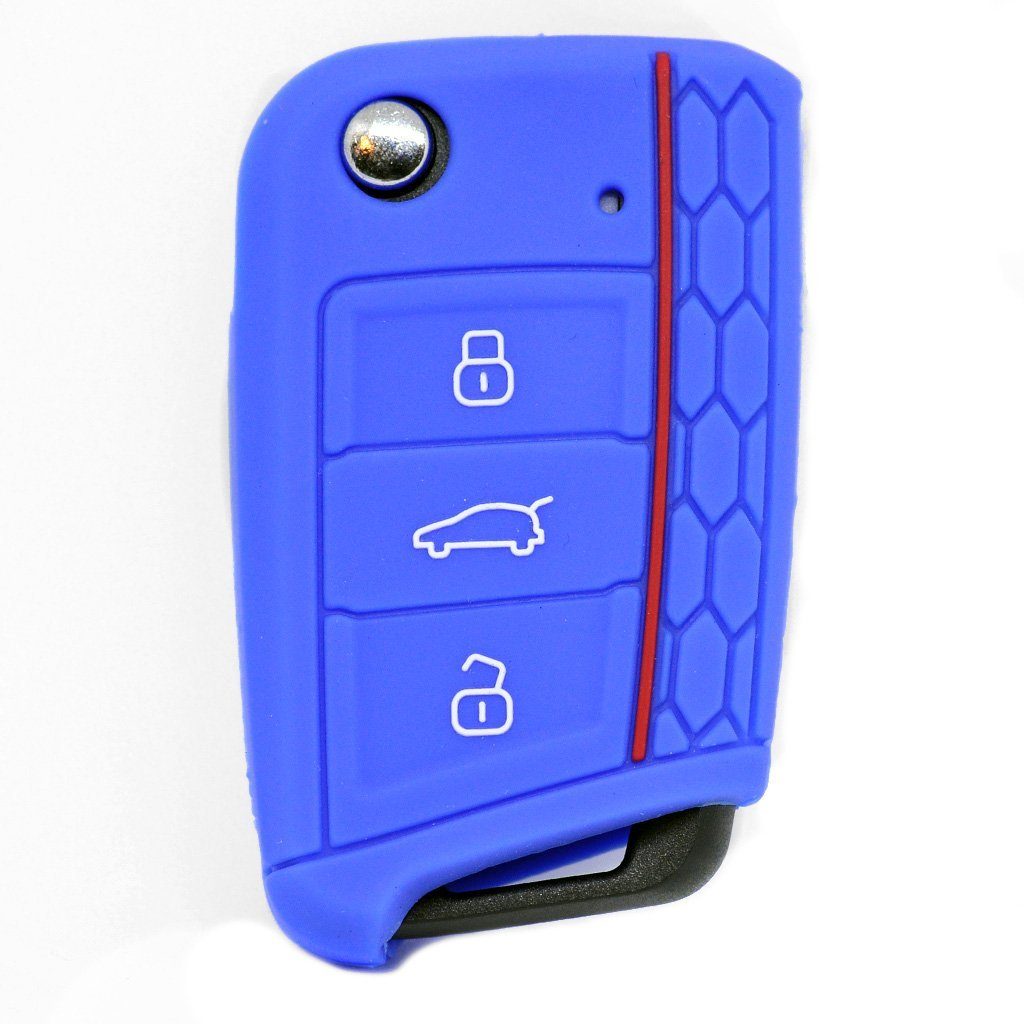 mt-key Schlüsseltasche Autoschlüssel Softcase Skoda Polo Kodiaq Golf Octavia Arona 6C Ateca Leon für Silikon Blau, Schutzhülle Seat Superb 7