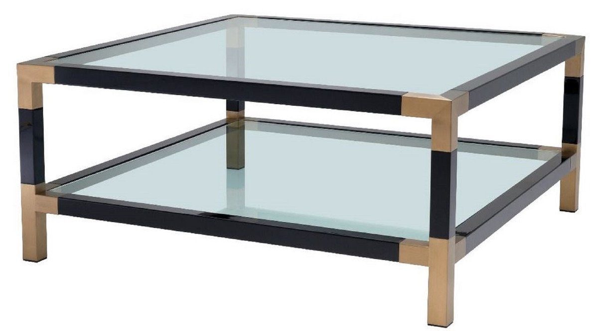 Casa Padrino Couchtisch Luxus Couchtisch Schwarz / Messing 100 x 100 x H. 45 cm - Wohnzimmertisch mit Glasplatten - Luxus Möbel