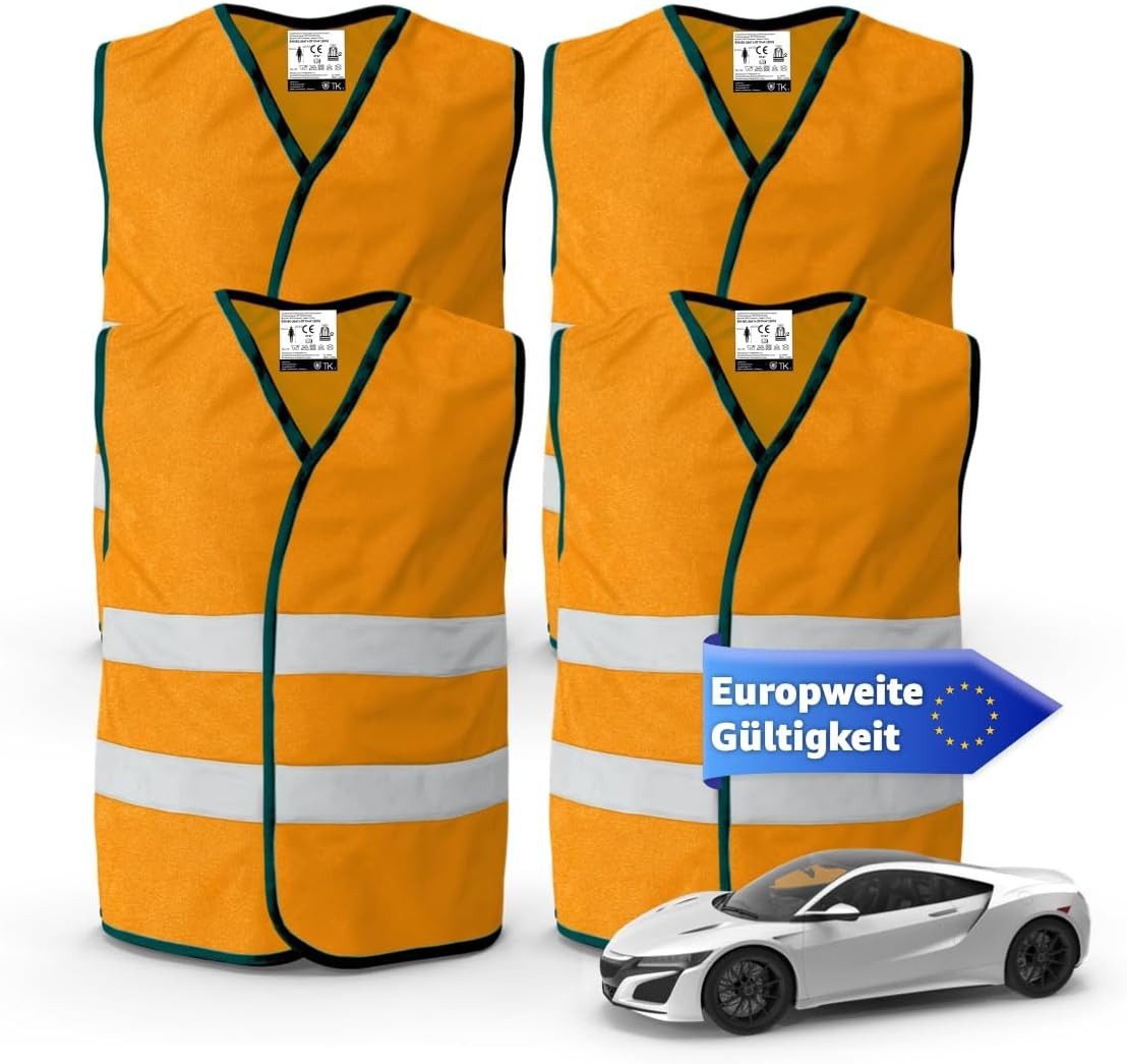 POWR Car Warnweste 4X Защитные жилеты Auto 2026: Sicherheitsweste ISO20471 (4er Set, 4-tlg., 4-teilig)