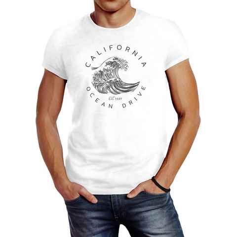 Neverless Print-Shirt Herren T-Shirt Welle Wave California Ocean Drive Surf Summer Slim Fit Neverless® mit Print