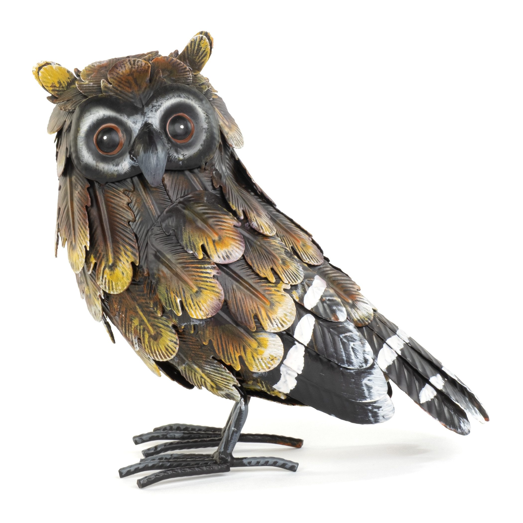 Moritz Gartenfigur Eulenfigur Gelb-Braun H 22 cm Ohreneule Metall handbemalt Landhausstil, (1 St), Indoor und Outdoor