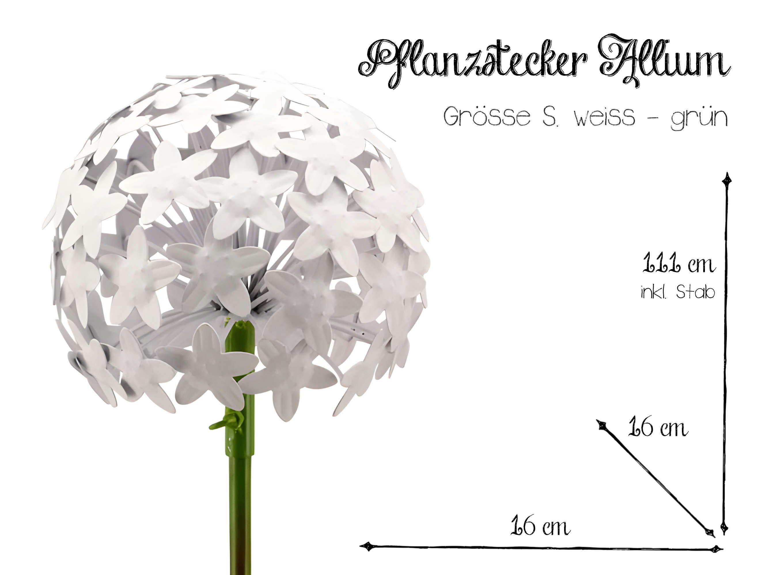 Paulslandhaus Gartenstecker Pflanzstecker Allium Weiß, Beetstecker, Gartenstecker Metall