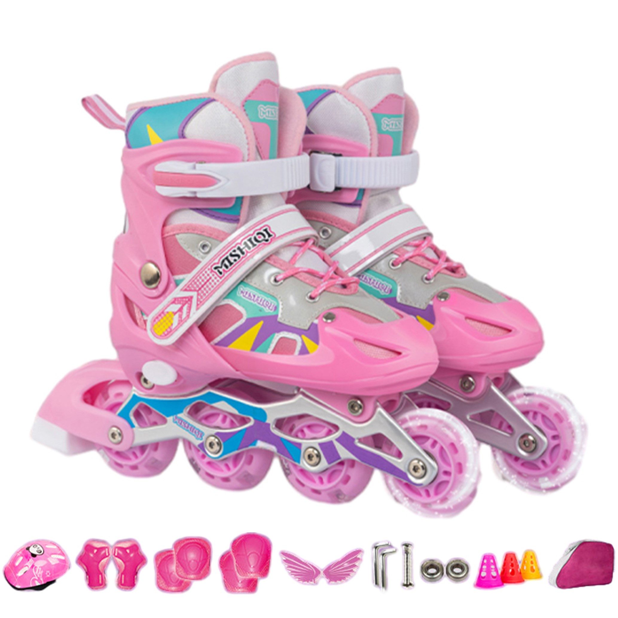 Masbekte Inlineskates größenverstellbare, umschaltbare Doppelreihe, Inliner, (mit leuchtenden Wheels), für Kinder, Junge, Mädchen, Erwachsene