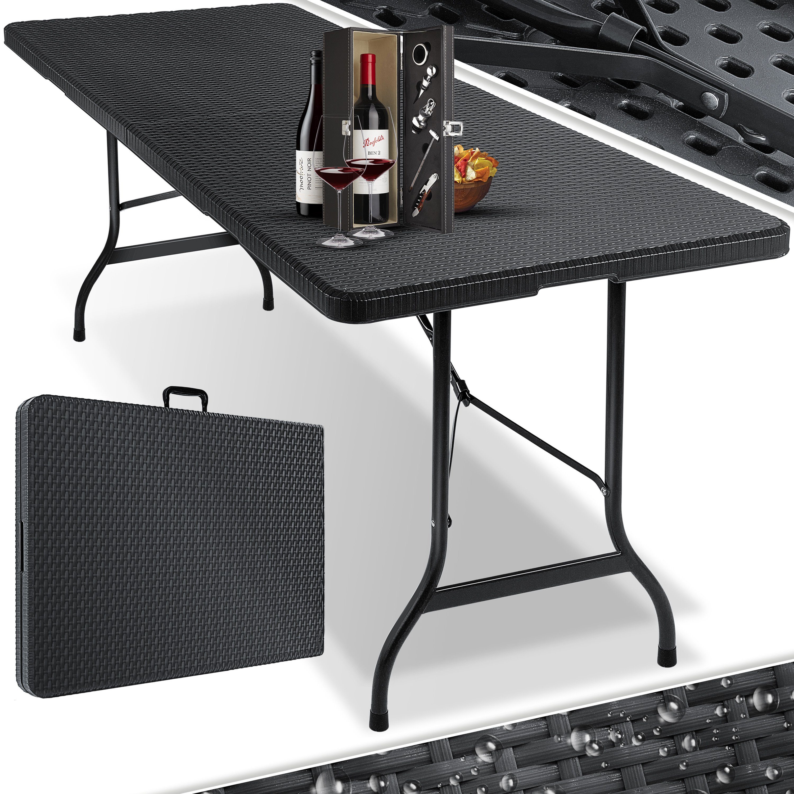 KESSER Tisch Buffettisch 180x75 Tabletttisch, Rattan anthrazit klappbar cm Optik Kunststoff