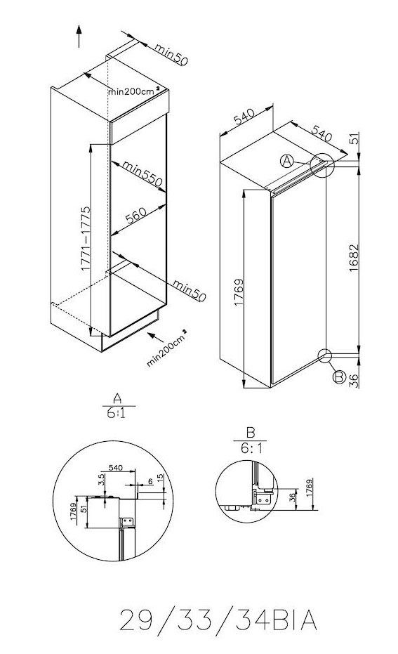 Einbaukühlschrank CFLO3550E/N, 54 cm breit 176,9 Candy cm hoch,