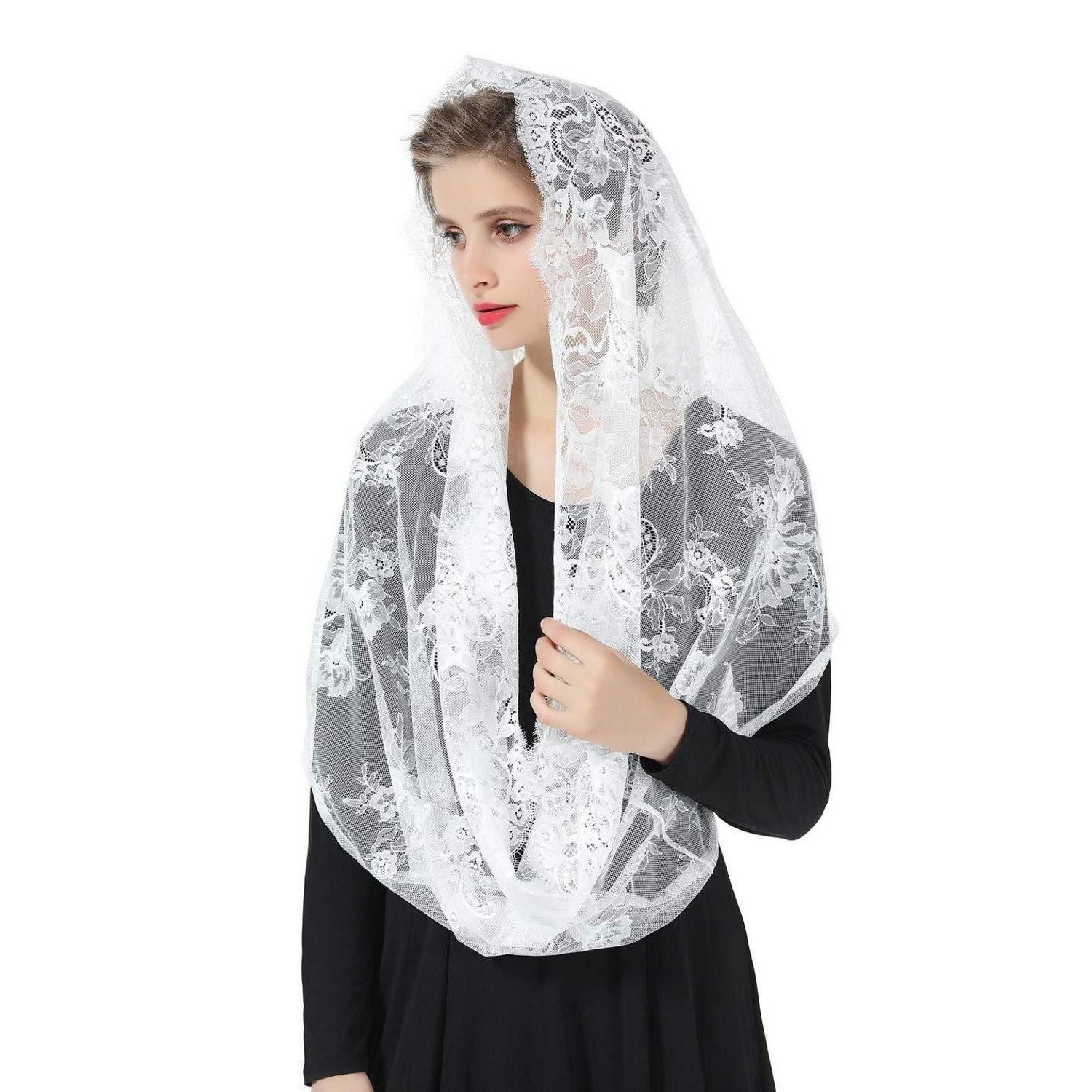LuxusKollektion Kopftuch Mantilla Spitzenschal Kopftuch Schwarz Weiss, (1-St)