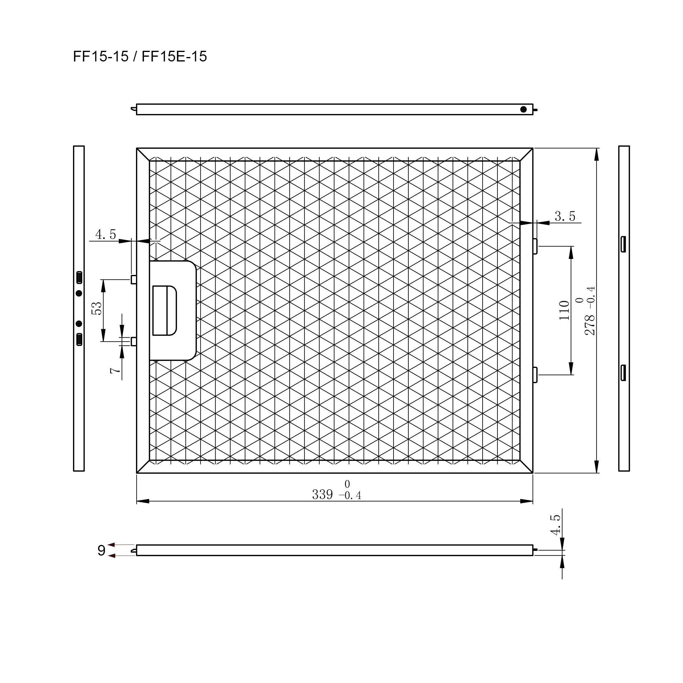 NEG Metallfettfilter NEG Edelstahl Fettfilter FF15E-15 (33,8x27,7 cm) f, Zubehör für NEG15-AT, NEG15-TDL+