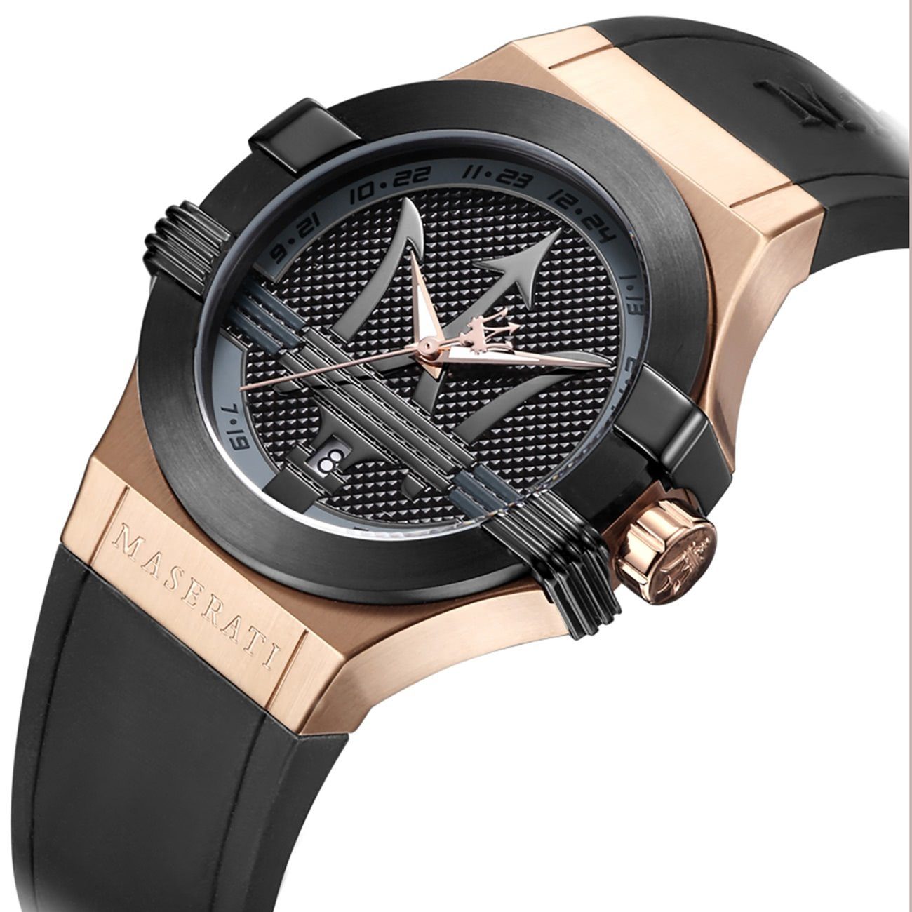 MASERATI Quarzuhr Maserati Herren Uhr Analog POTENZA, (Analoguhr), Herrenuhr rund, groß (ca. 52x40mm) Silikonarmband, Made-In Italy