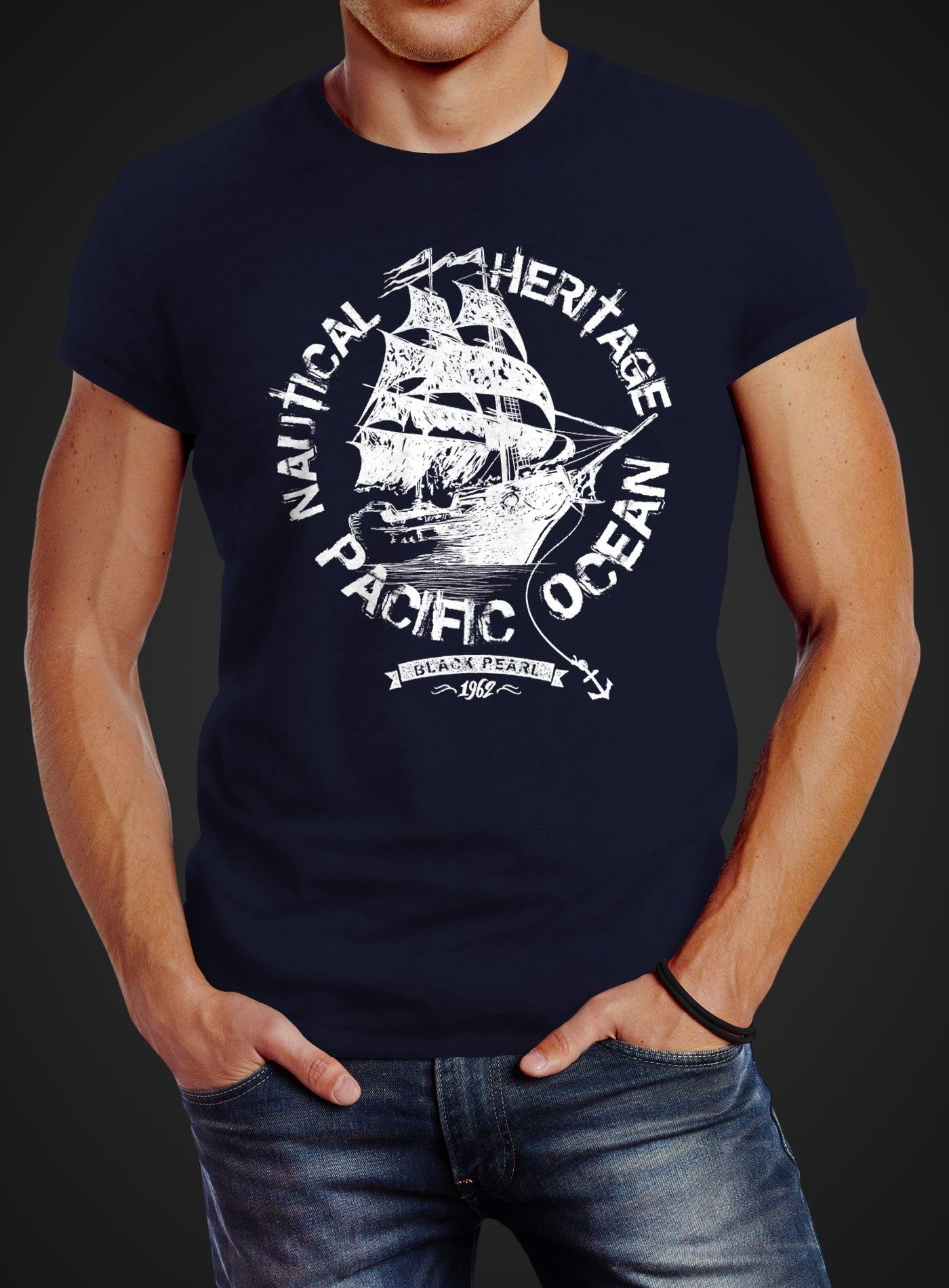 Neverless Print-Shirt Herren T-Shirt Segelschiff Piratenschiff günstig online kaufen