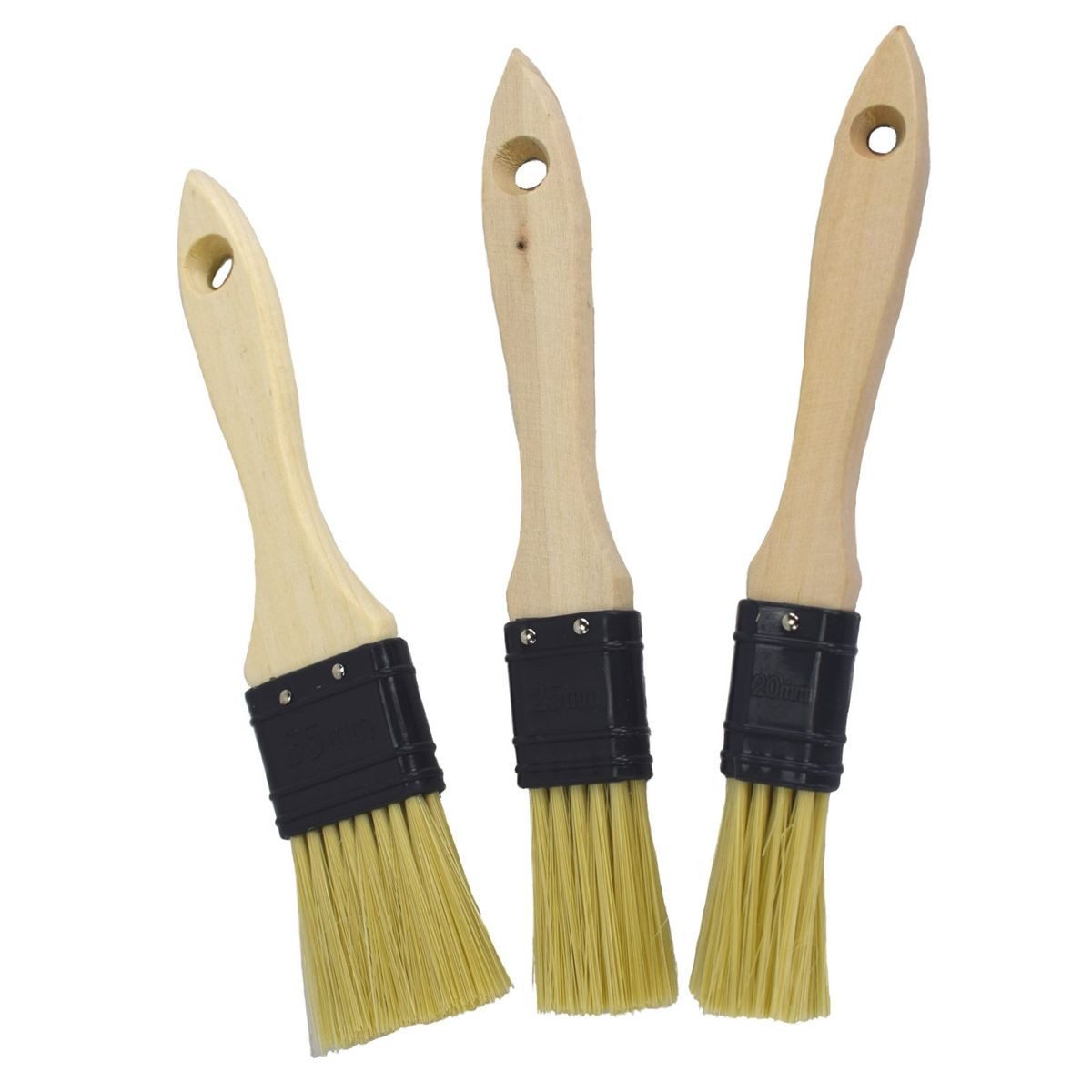 Color Expert Flachpinsel Pinsel Set Flachpinsel Set 3tlg. Polyester Borsten Holzstiel hell, (3 St), mit Aufhängung