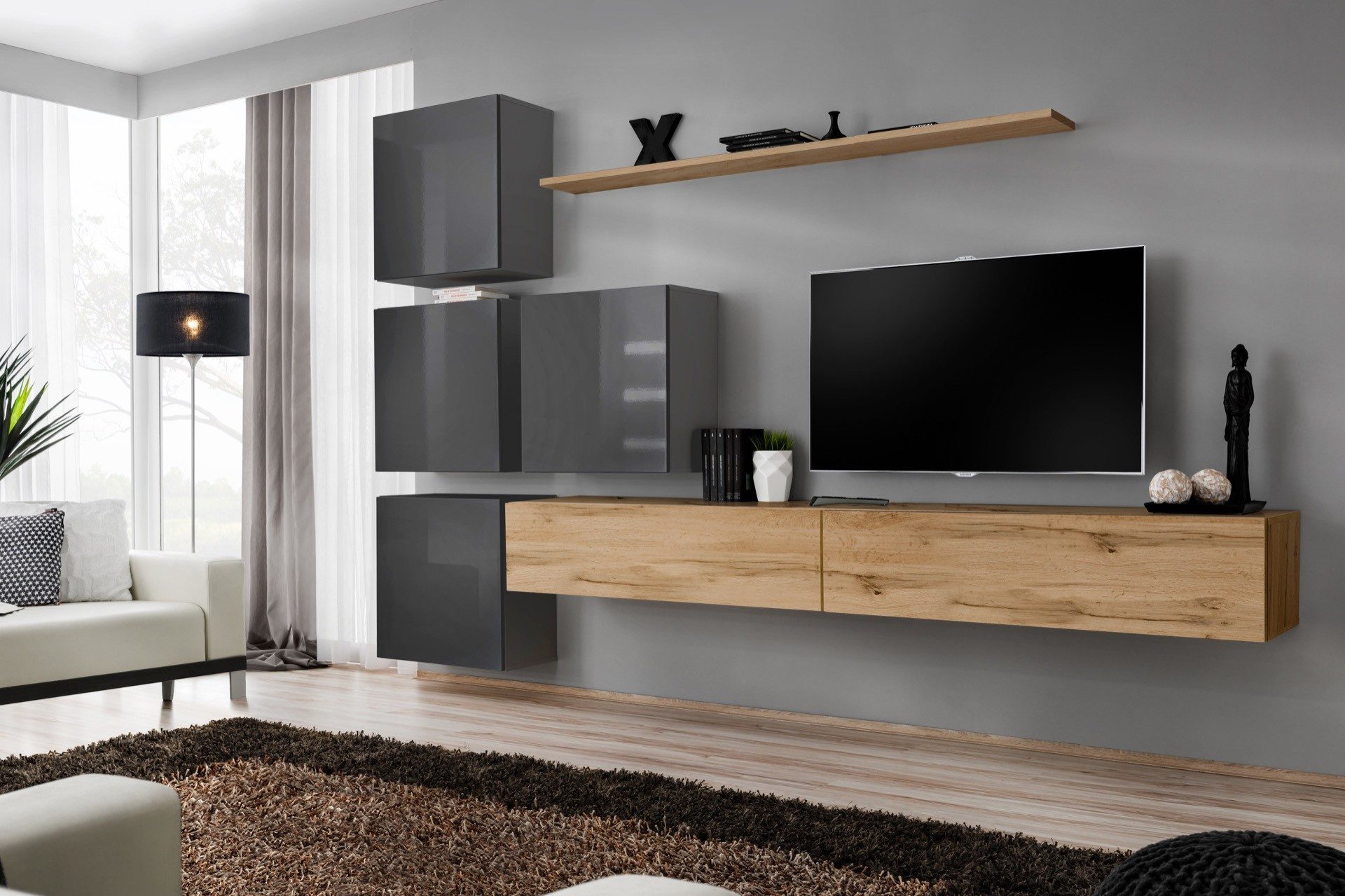 Xlmoebel Wohnwand Luxus Holz TV-Ständer für stilvolles Wohnzimmer Design, (7-St), Made in Europa