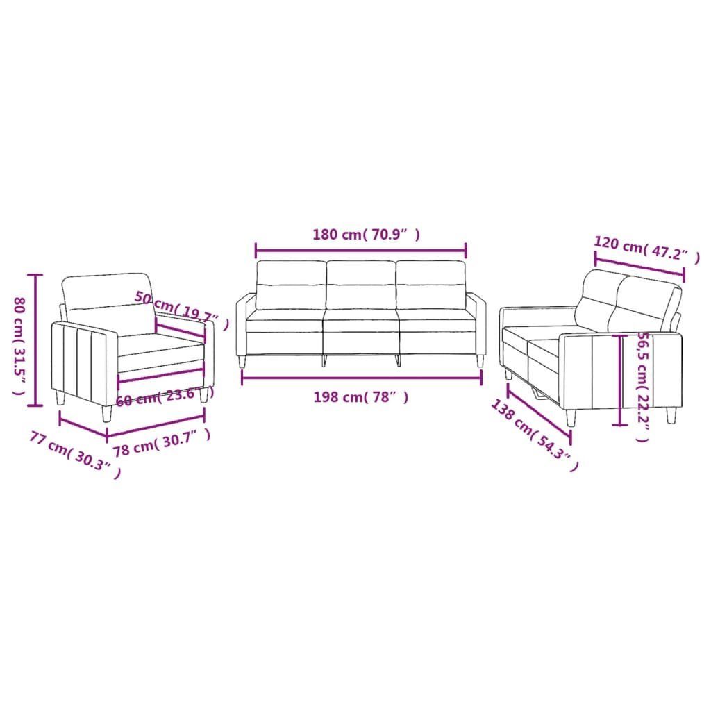 vidaXL Sofa 3-tlg. Sofagarnitur Kissen Stoff Creme mit