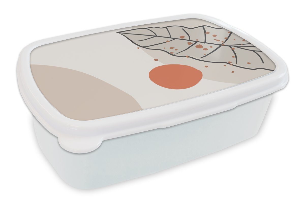 MuchoWow Lunchbox Sommer - Orange - Blatt, Kunststoff, (2-tlg), Brotbox für Kinder und Erwachsene, Brotdose, für Jungs und Mädchen weiß
