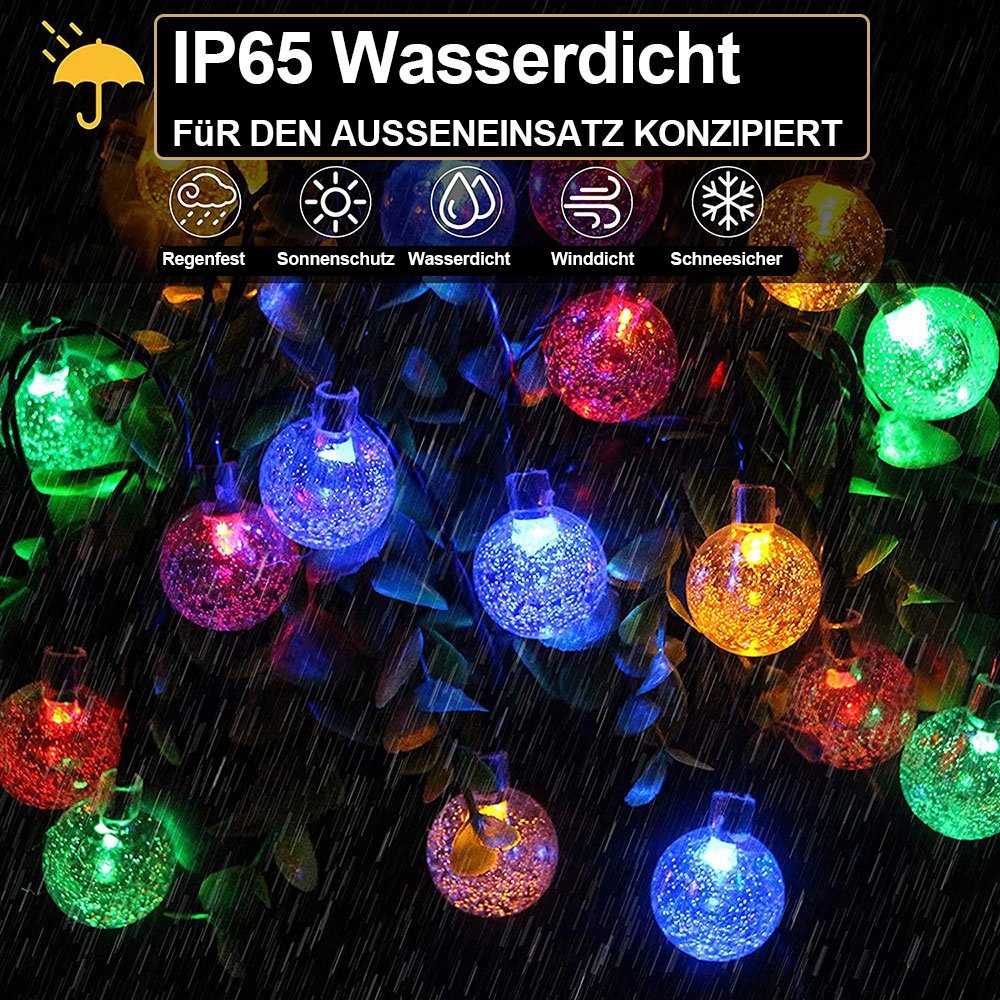 Rosnek LED-Lichterkette Lichterkette Außen Solar, Solar Lichterkette Aussen Kristall Kugeln, 5/9M Wasserdicht LED Solarlichterkette für Garten, Party, Weihnachten