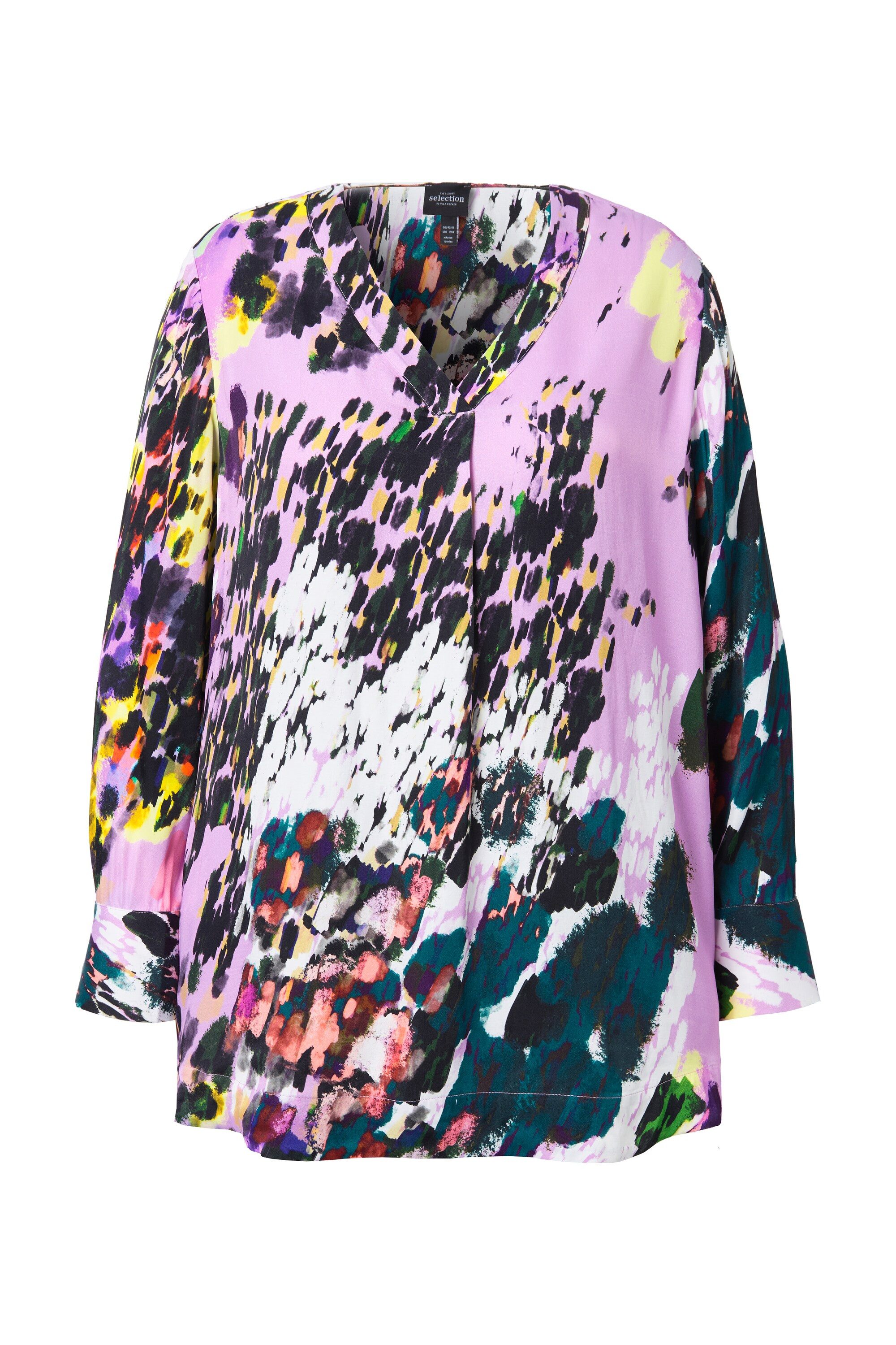 Druckbluse Satinbluse bedruckt V-Ausschnitt Langarm