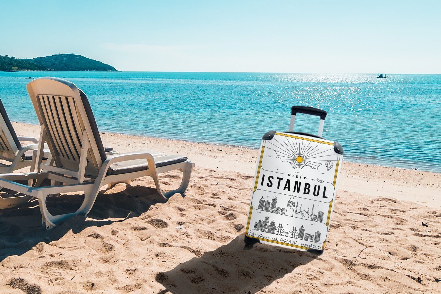 Rollen, Ferien, Reisetasche mit Istanbul rollen, - Handgepäck MuchoWow Handgepäckkoffer für 4 weiß, Stadtbild Trolley, Reisekoffer