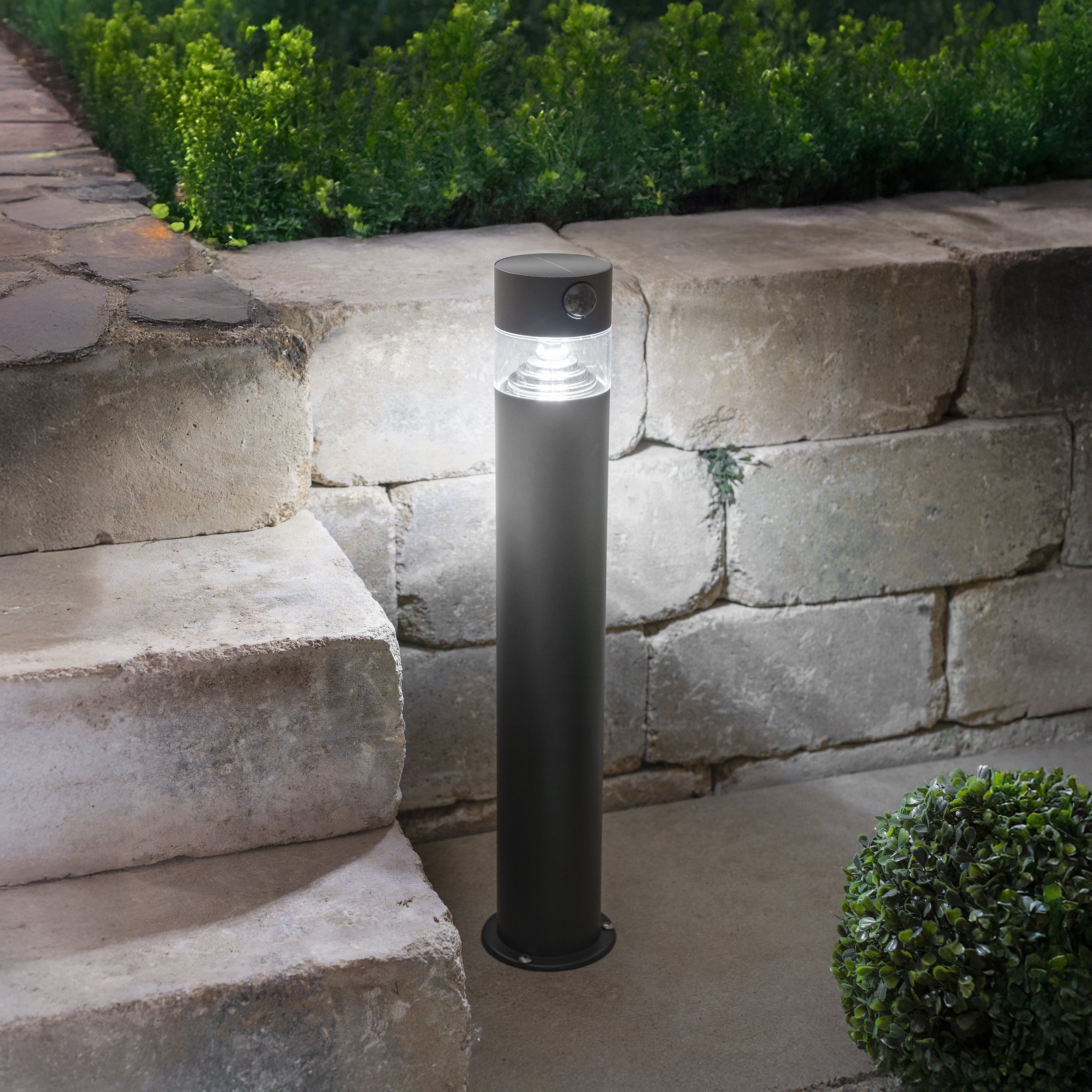 esotec LED Gartenleuchte Solar Edelstahl PIR Standleuchte Elara H50cm 4000K outdoor IP44 102953, Bewegungssensor, Orientierungslicht-Funktion, automatisches Einschalten bei Dämmerung, LED fest integriert, tageslichtweiß
