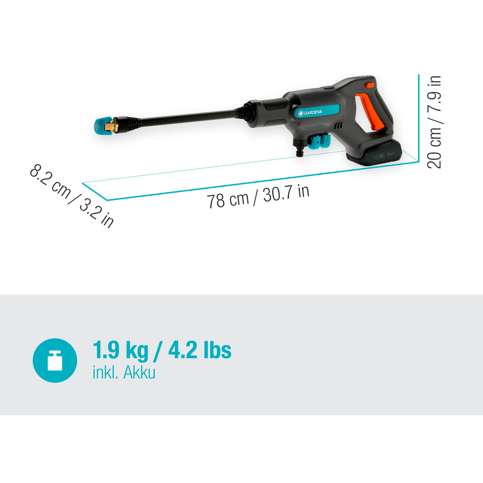 GARDENA Hochdruckreiniger GARDENA Akku-Mitteldruckreiniger AquaClean 24/18V, Fördermenge max: 250 l/h