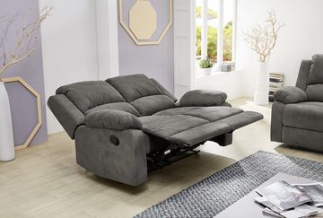 luma-home 2-Sitzer 15130, Sofa mit halbautomatischer Relaxfunktion 148 cm breit, Tonnentaschenfederkern, Bezug Mikrofaser, Vintage Anthrazit