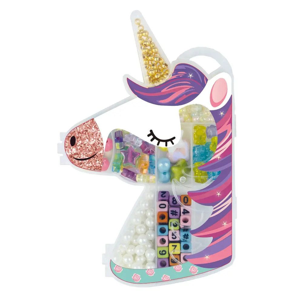 Lena® Spiel LENA Fädelperlen Dose - Einhorn, Schmetterling, Regenbogen