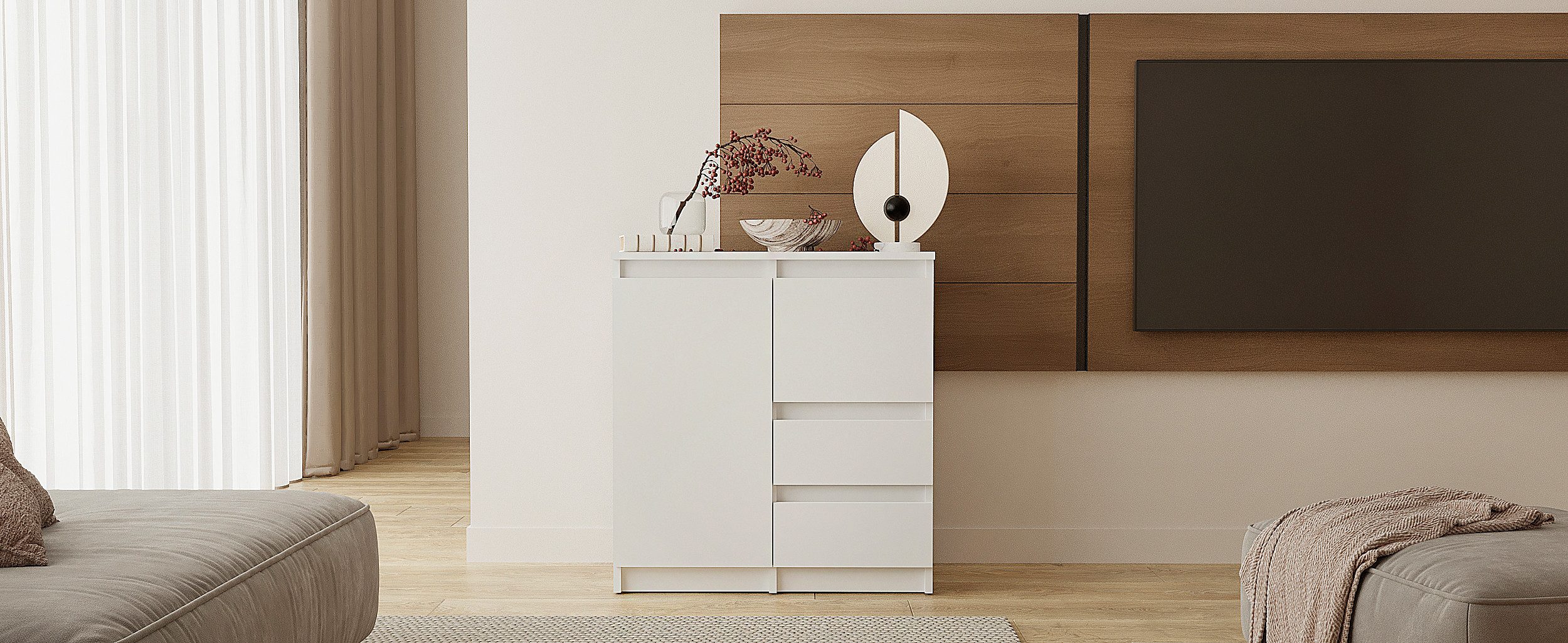 KOMTO Kommode Kommode mit 2/3 Schubladen und Türen – Sideboard PIKO