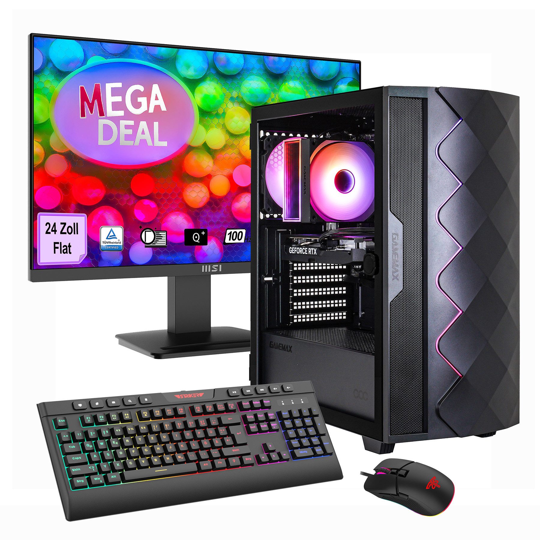 GAMEMAX MegaDeal Diamond BK 2695 AMD Ryzen 5 5500 RTX 5050 16 GB 1TB SSD Gaming-PC-Komplettsystem (24", AMD Ryzen 5 5500, RTX 5050, 16 GB RAM, 1000 GB SSD, Windows 11 + MSI PRO MP2412DE Monitor 60cm (24)