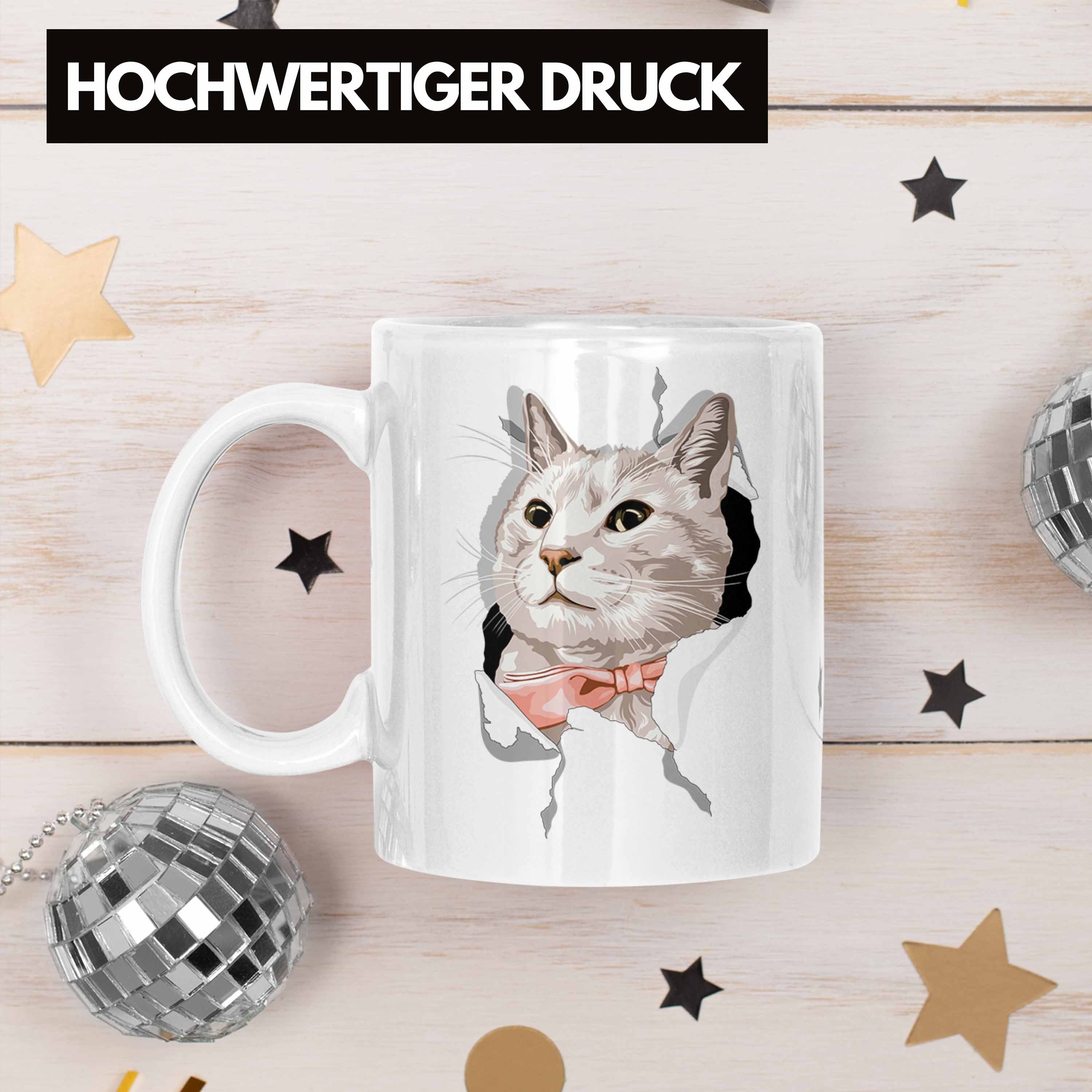 Geschenk Trendation Weiss Trendation 3D Katzengrafik Katzenbesitzerin Lustige Katzen - Tasse Geschenkidee Tasse