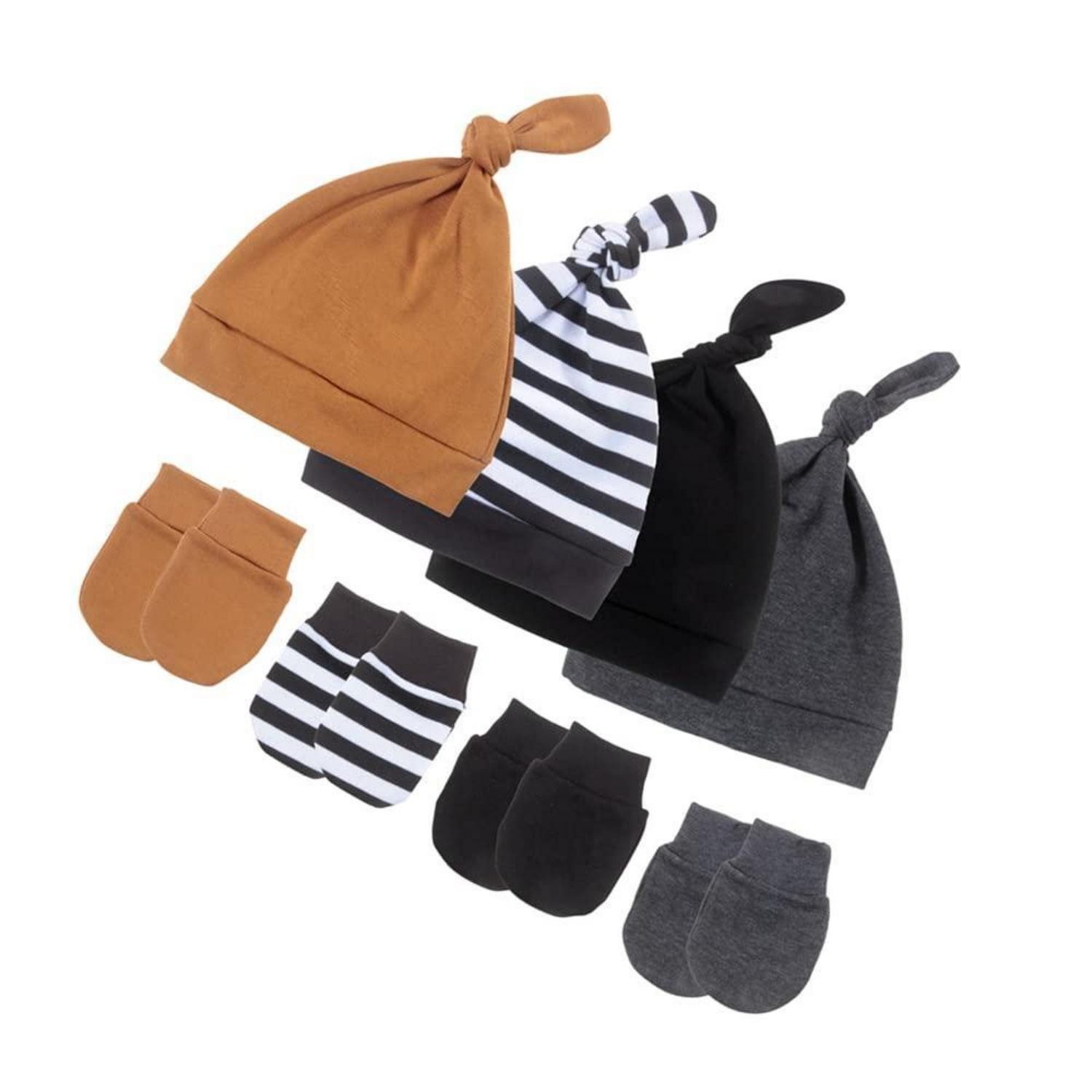 LuxusKollektion Erstlingsmütze Mützen & Handschuhe Set Neugeborene 0-24M Schwarz (4-St)