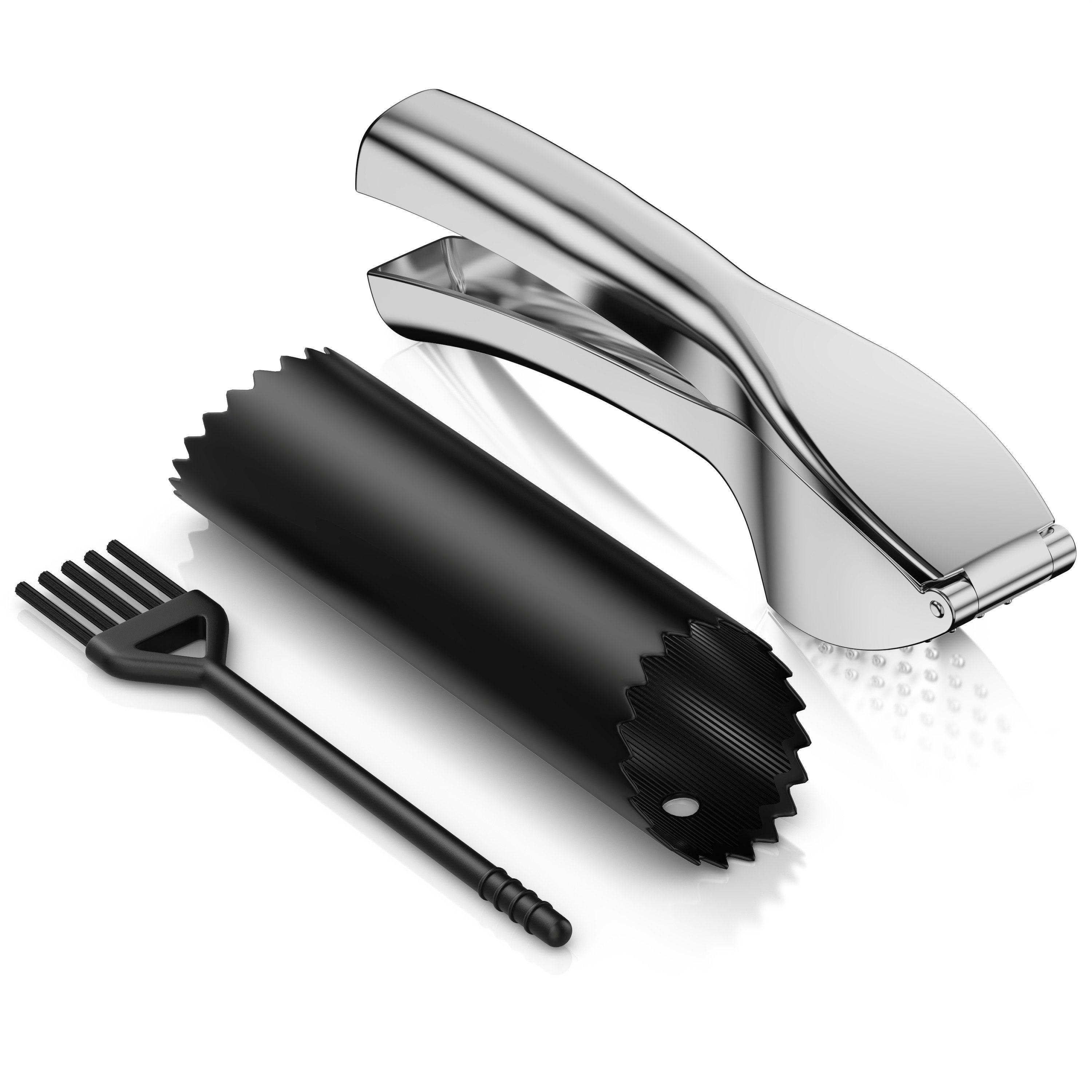 Arendo Knoblauchpresse Presse für Knoblauch & Ingwer, robust & spülmaschinengeeignet (3 St), Zinklegierung, Mehrzweckpresse leicht zu reinigen, großes Volumen, einfache Bedienung