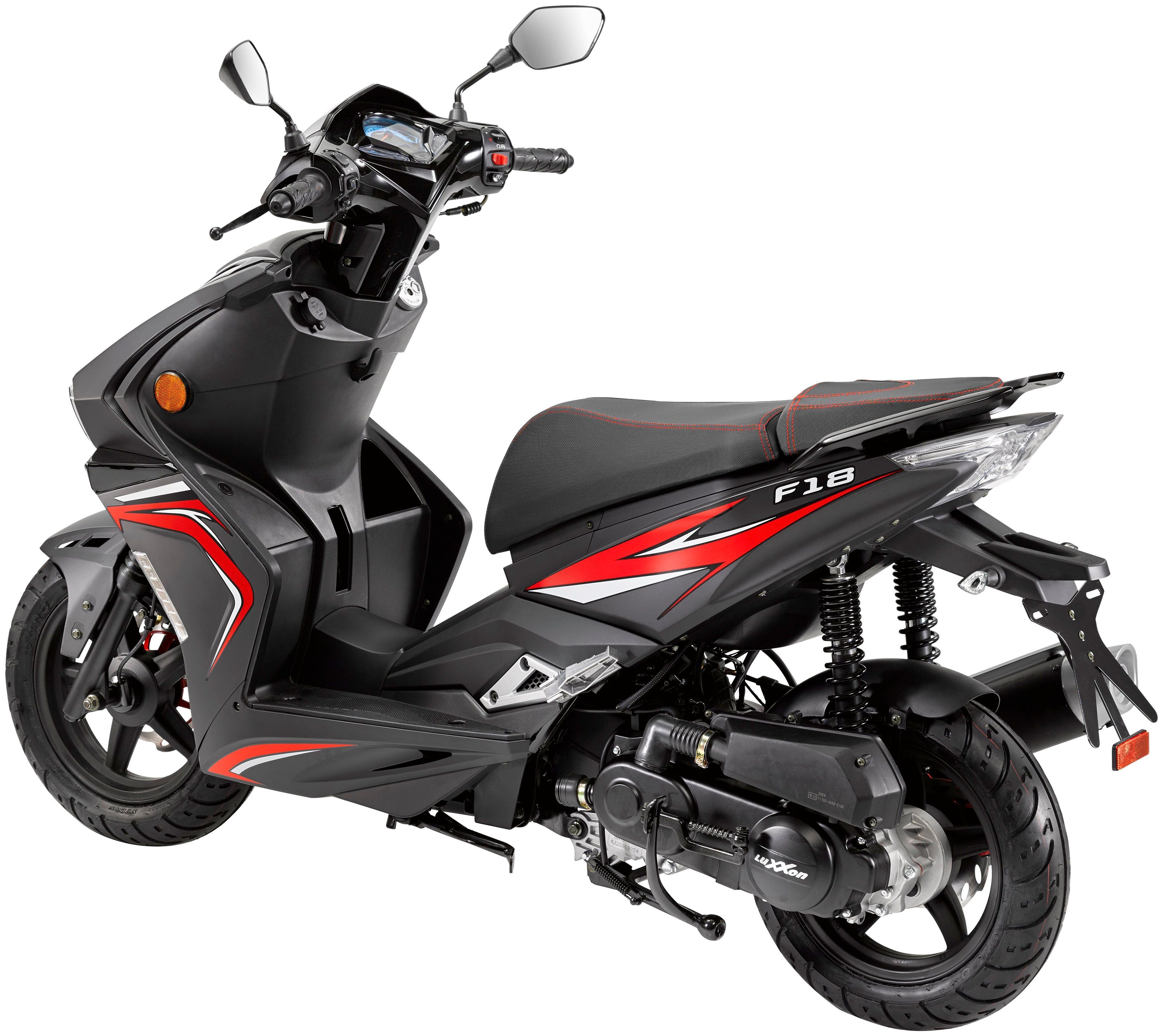 Luxxon Motorroller F18, 50 ccm, 45 km/h, Euro 5, (abschließbares Staufach), 2 Sitzplätze, für Erwachsene, Sportliches Design, 4-Takt Motor