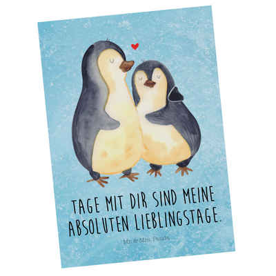 Mr. & Mrs. Panda Postkarte »Pinguin umarmend - Eisblau - Geschenk, Umarmung, Geburtstagskarte, Ho«