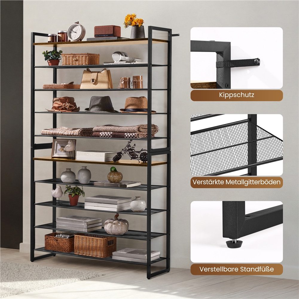 Yaheetech Schuhregal 10-Stufiges Stapelbares Schuhregal aus Metall (2×5 Ebenen), Modulares Design Offener Schuh-Organizer für bis zu 50 Paar – Bild 5 von 5