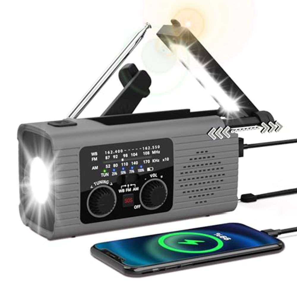 Tekoo Kurbelradio Notfallradio mit Solar, 4000mAh Powerbank & SOS Notfallradio (AM/FM-ontvangst, NOAA-weerwaarschuwing, Telescopische antenne, IPX4 Spatwaterdicht, 180 graden draaibare leeslamp, 4000mAh)